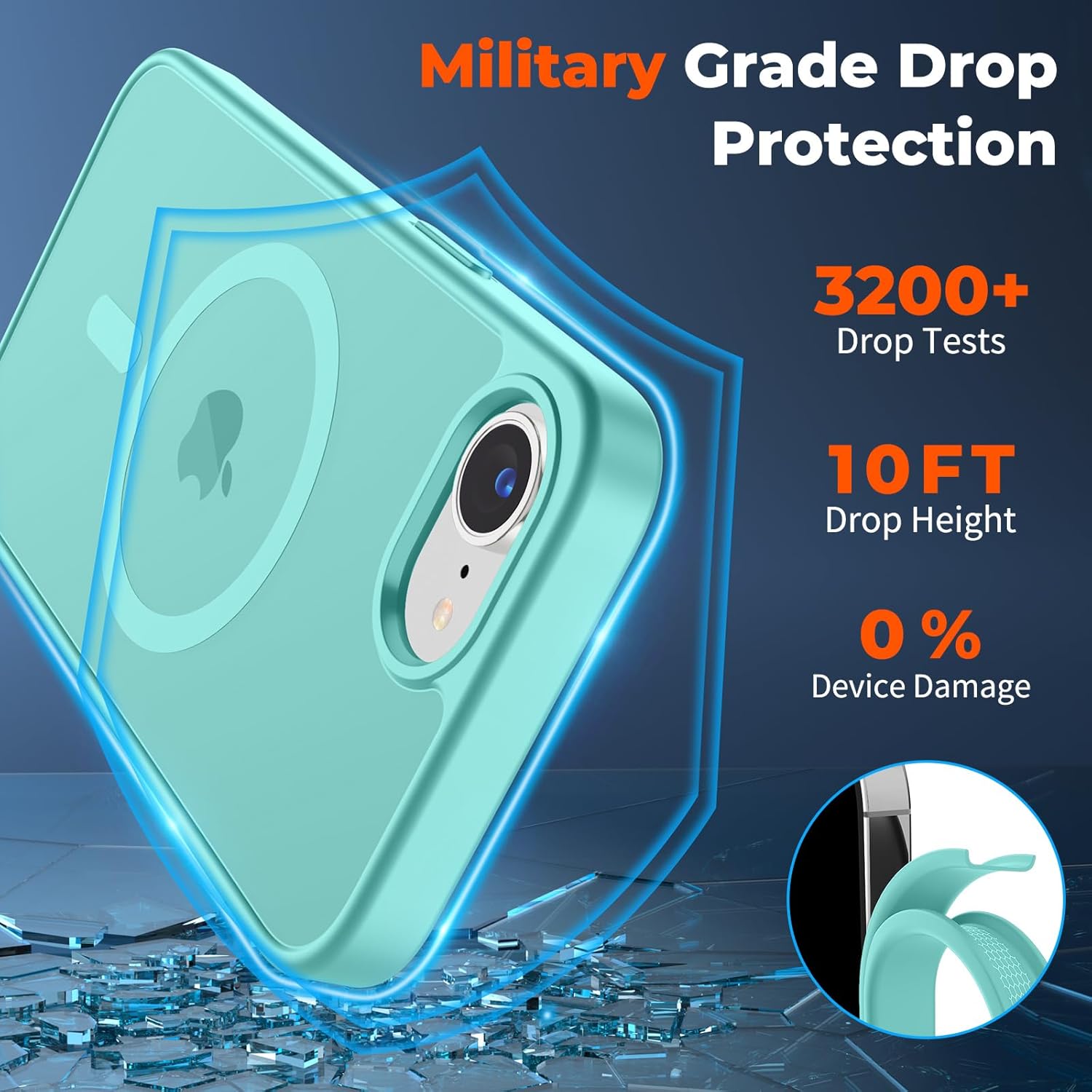 Magnetic for iPhone 16e Case, [Compatible with MagSafe] [Military Grade Drop Protection] Translucent Matte Shockproof Anti-Scratch Phone Cover, Blue Green - Image 4
