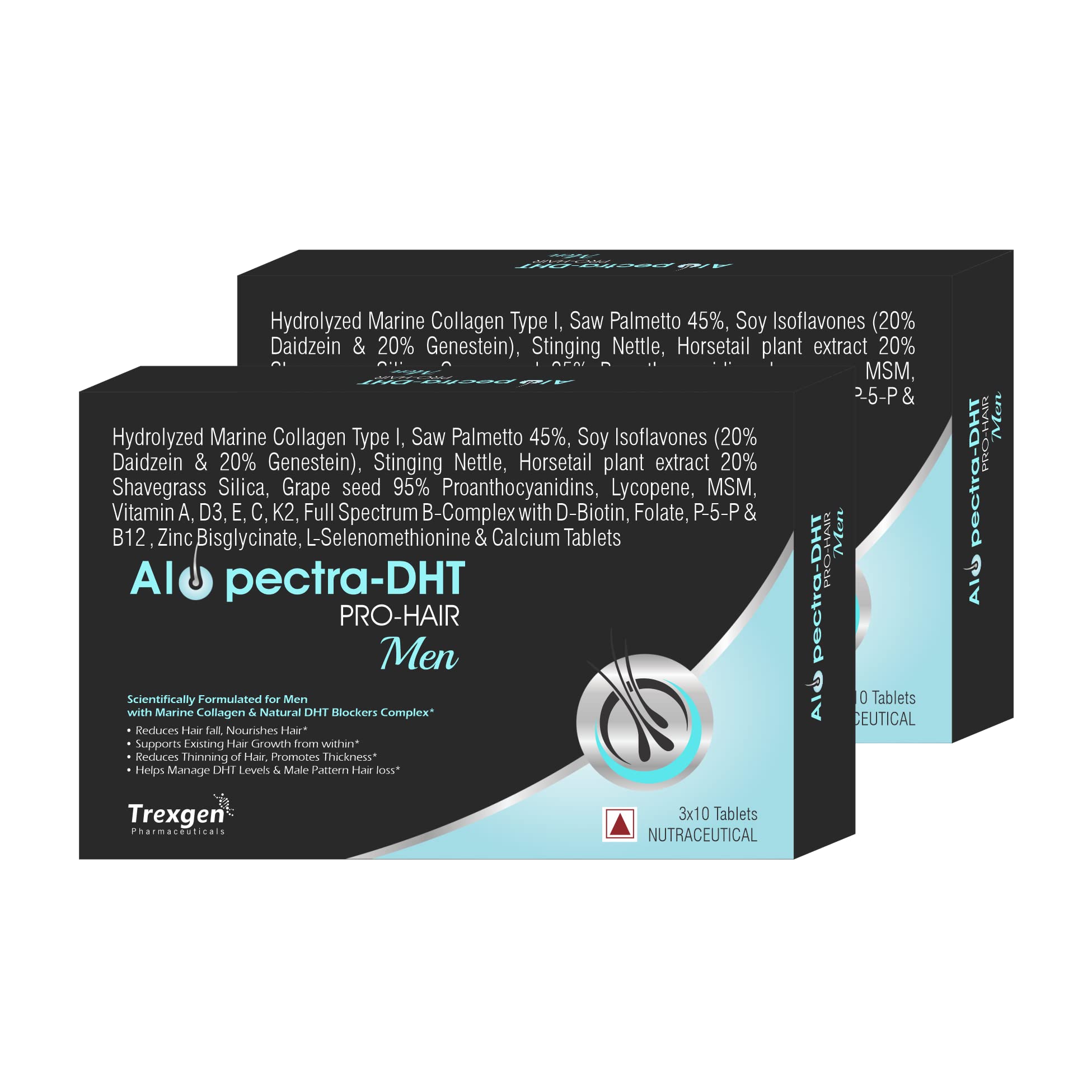 Trexgen ALOPECTRA-DHT Pro-Hair MEN Marine Collagen- DHT Blocker Complex (30 Tablets) (Pack of 2) (B09YY21NZH) Amazon Price History, Amazon Price Tracker