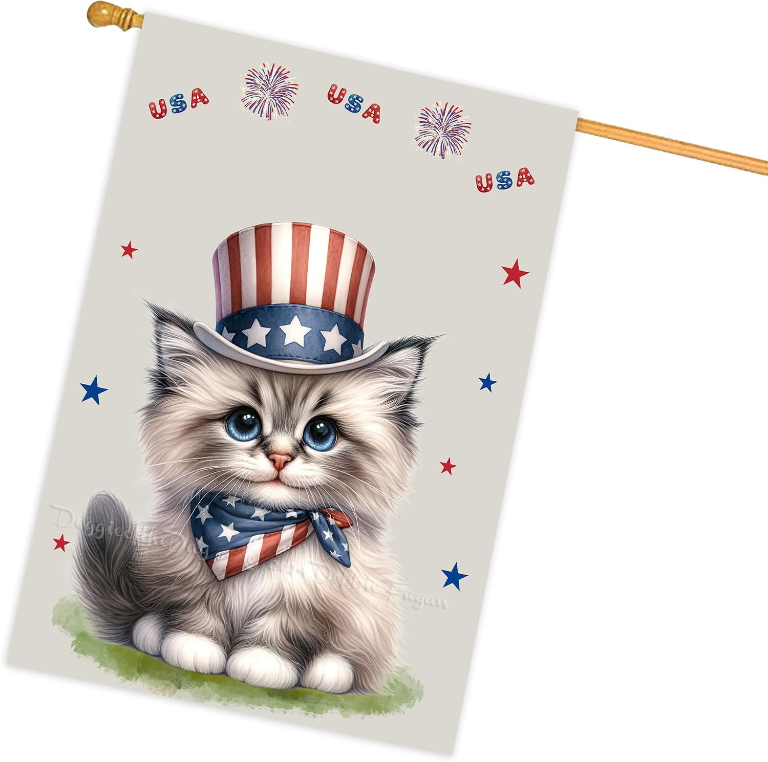 Doggie of The Day Black - 4th of July Independence Day Cat House Flags 28x40 Double Sided Blue Red star - USA Patriotic Outdoor Large House Flag Home Decorative