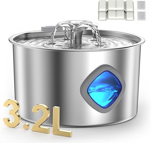 Miniatura 9 de Fuente de agua para gatos, fuente para mascotas de 108 oz/3.2 L, fuente automática de acero inoxidable para gatos, bomba silenciosa, dispensador de