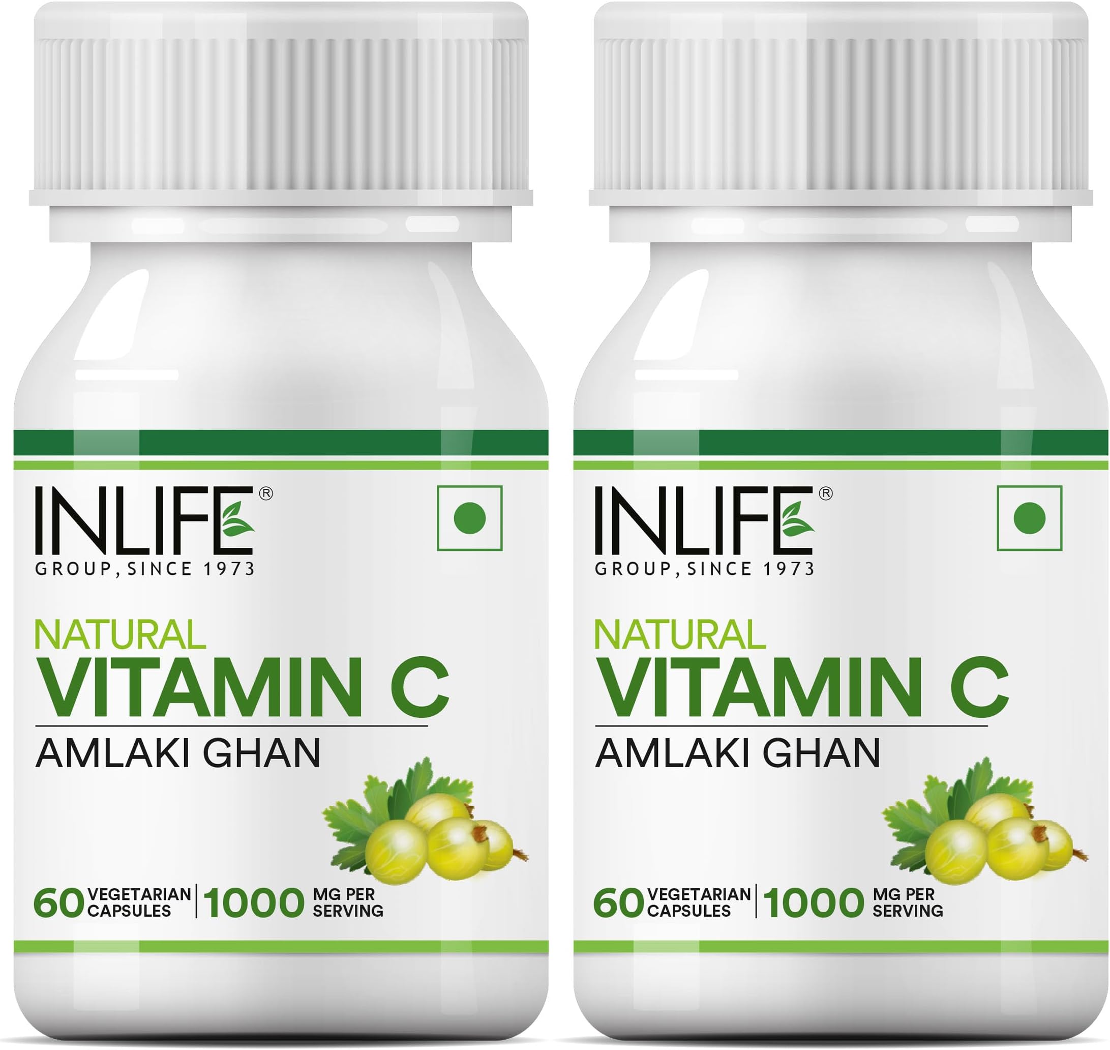 INLIFE Natural Vitamin C Amla Extract Supplement | Immunity, Overall Wellness for Men and Women - 60 Vegetarian Capsules (Pack of 2, 60)