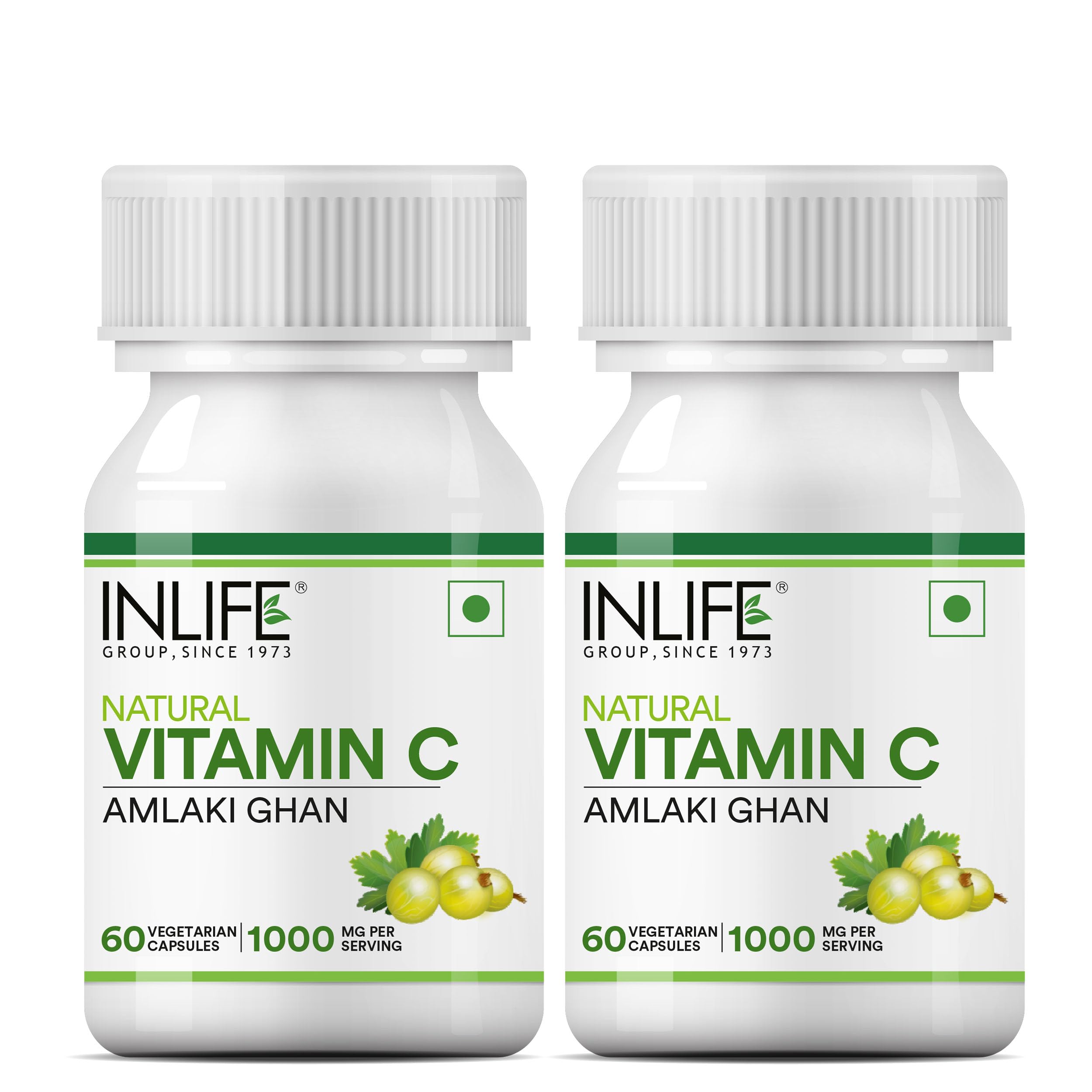 INLIFE Natural Vitamin C Amla Extract Supplement | Immunity, Overall Wellness for Men and Women - 60 Vegetarian Capsules (Pack of 2, 60)