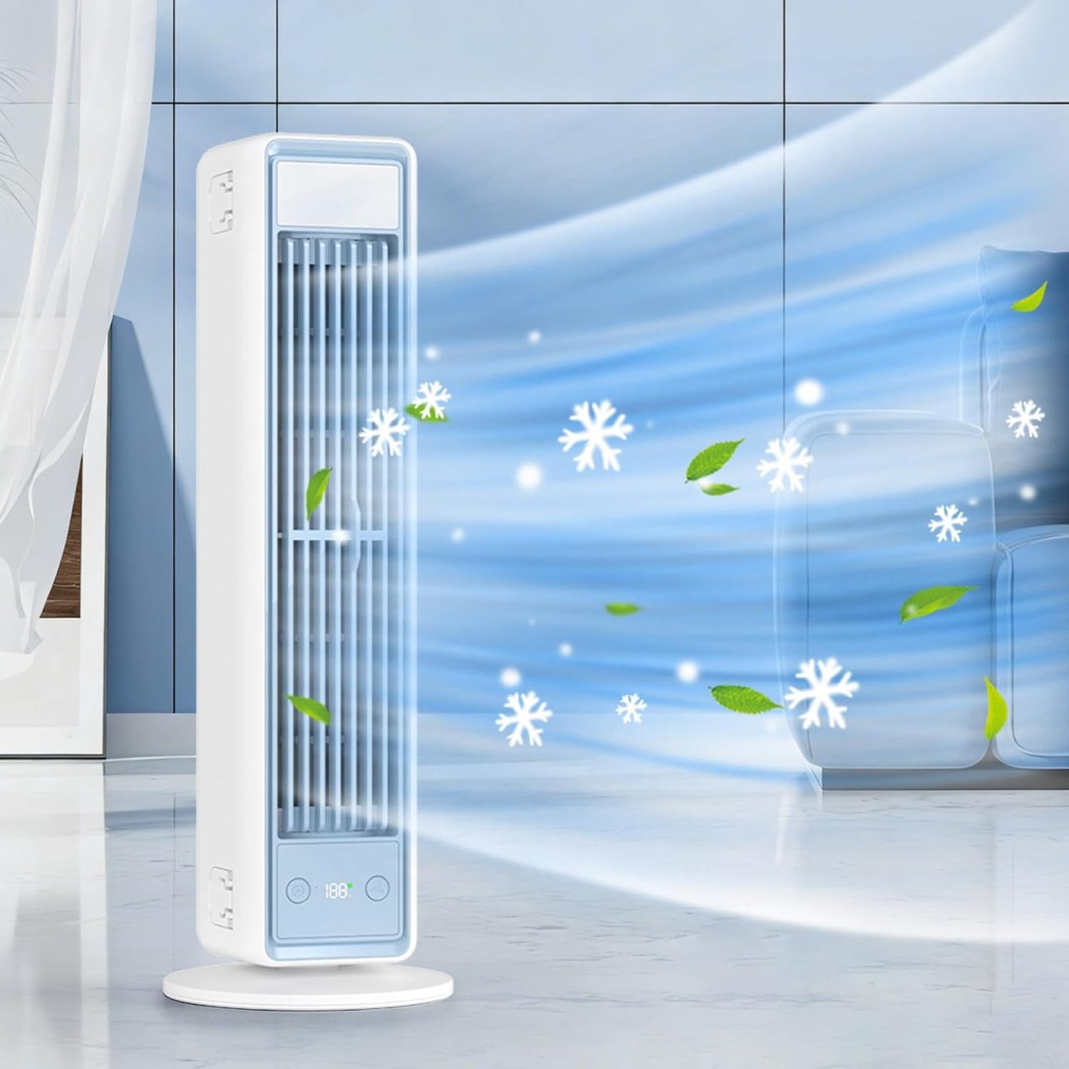 Small Tower Fan with Remote, Oscillating Tower Fan with Adjustable 5 Gear, Low Noise Smart Standing Fans for Bedroom, Portable Cooling Fans Wide Angle Airflow for Home Office Hotel Use