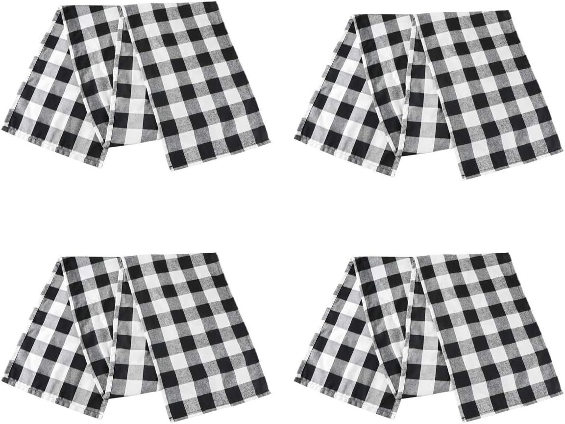 TOPNEW 4 Pack Plaid Table Runner Cotton Trendy & Modern Elegant Decor Checkered Design Table Runner for Outdoor or Indoor Christmas and Holiday Party Decorations 13 x 72 Black and White