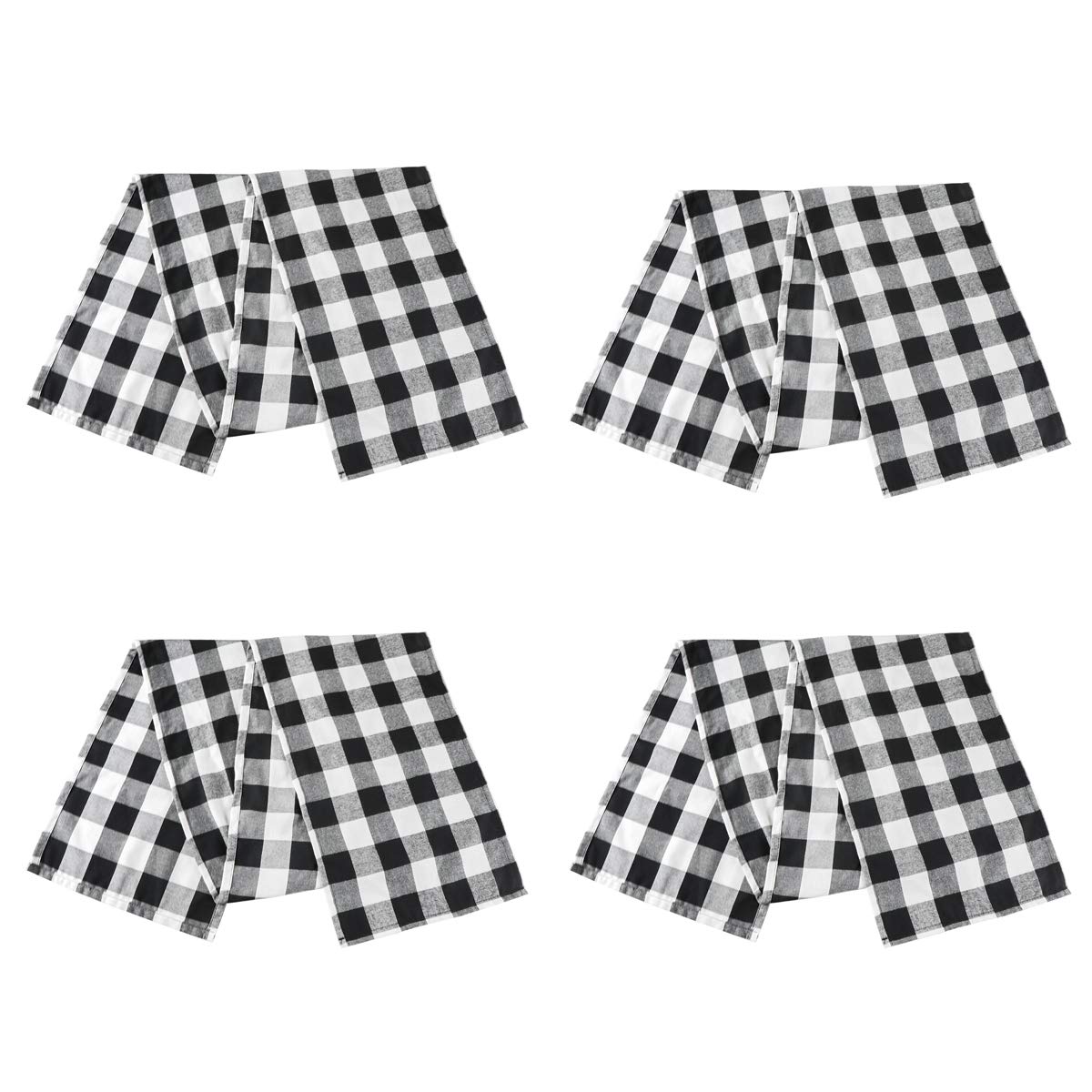 TOPNEW 4 Pack Plaid Table Runner Cotton Trendy & Modern Elegant Decor Checkered Design Table Runner for Outdoor or Indoor Christmas and Holiday Party Decorations 13 x 72 Black and White