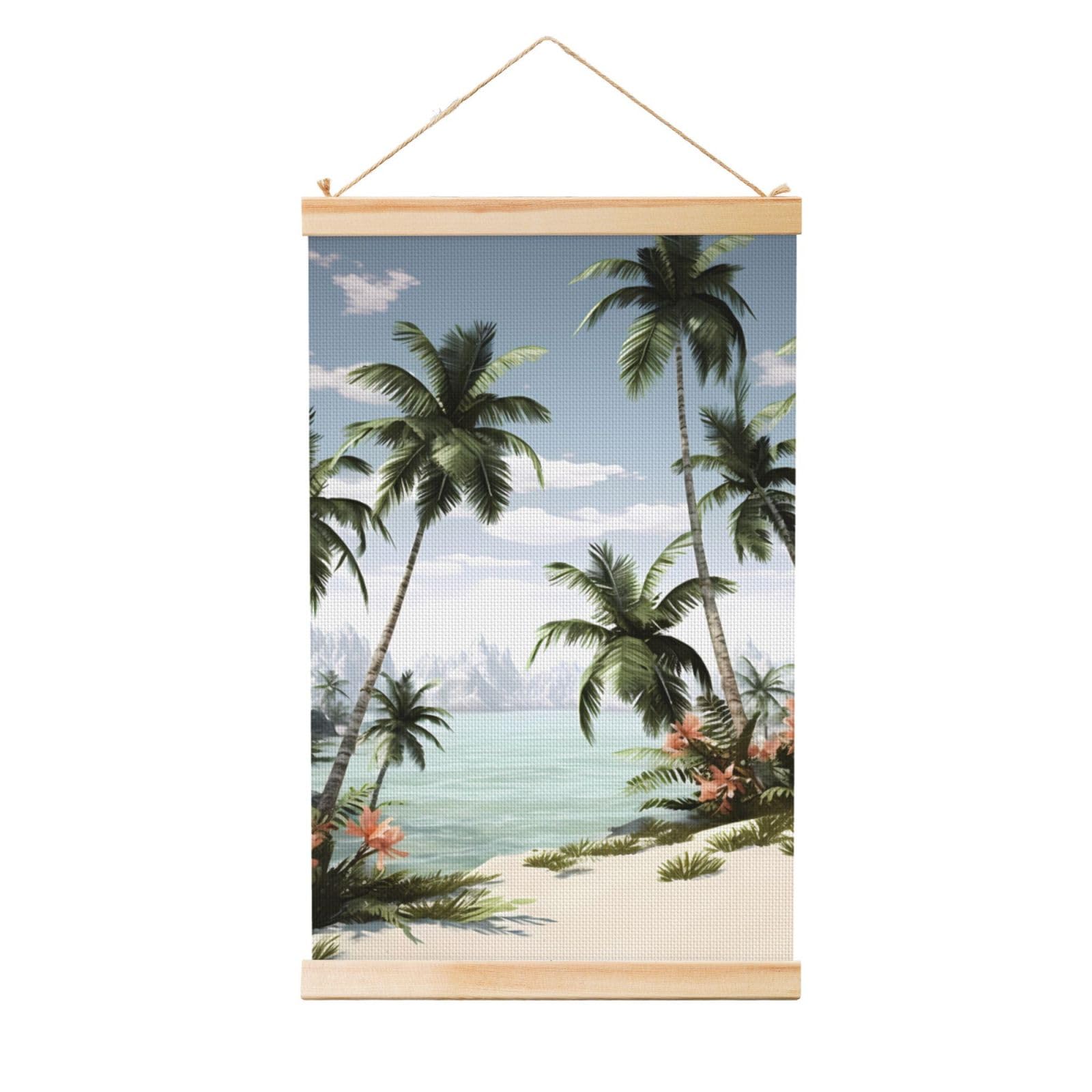 Tropical Palm Trees Posters Wooden Shaft Hanging Poster Canvas Prints Scroll Wall Art Painting Vintage Wall Banner Modern Artwork Decor for Home Decor Ready to Hang 16"x24"