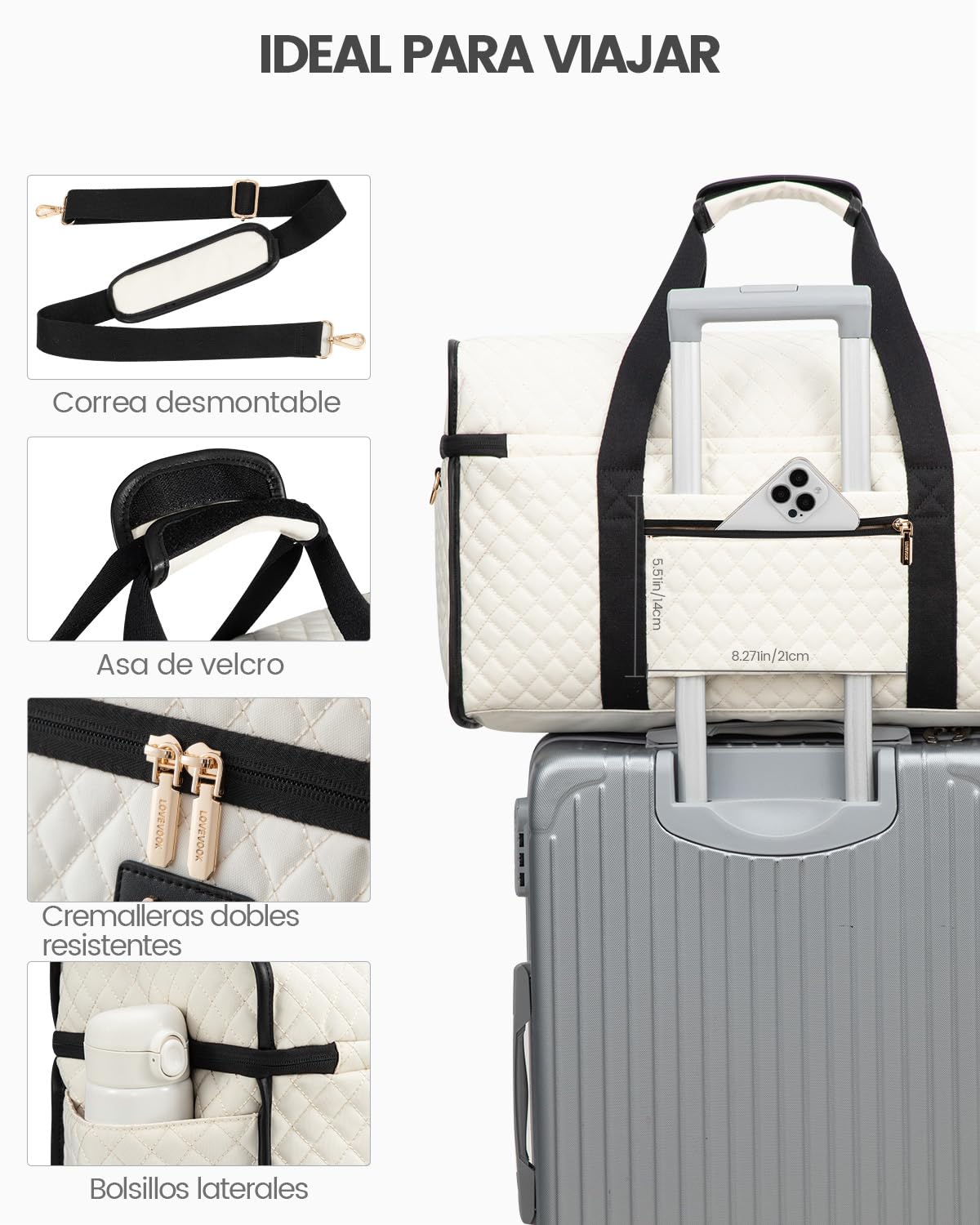 LOVEVOOK Bolsa de Viaje Mujer, Grande Apertura Bolso Viaje Maternidad Hospital, Travel Bag Bolsa Fin de Semana Mujer Bolsas Gimnasio Deporte Gym Bag