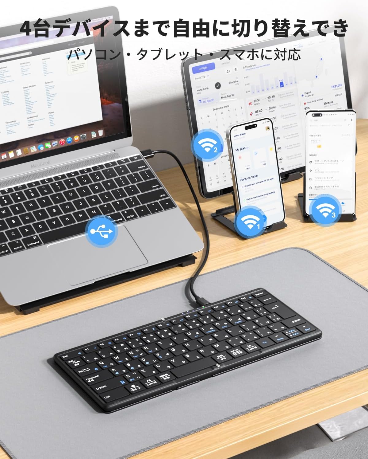 有線＆無線両用 ipad キーボード Bluetooth 折りたたみ JIS標準日本語配列 【ダブルショッ】 左右Shiftキー/L型