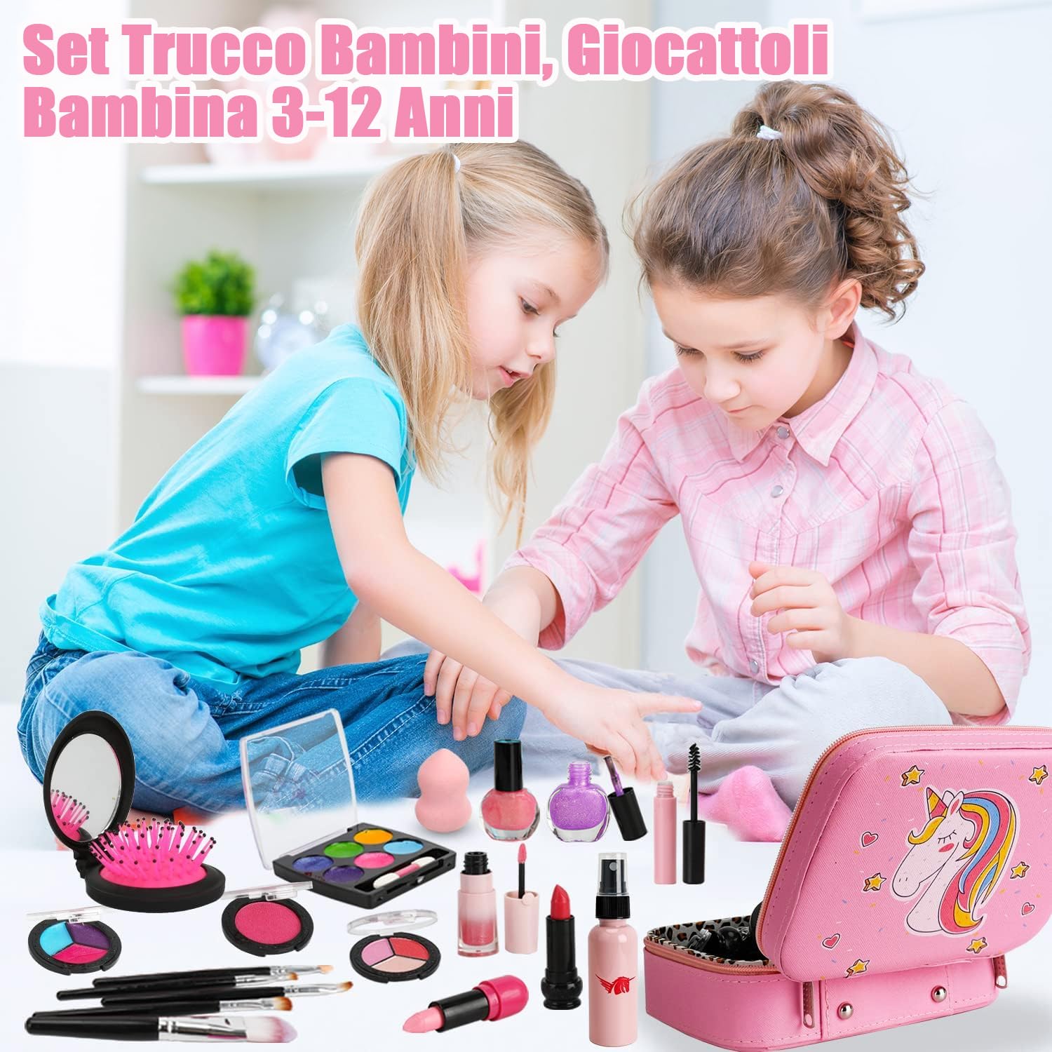 Aureyung Trucchi Bambina, Lavabile Set Trucchi Bambina, Valigetta Trucchi Bambina, Giocattoli Bambina 3-12 Anni Giochi Bambina, Regalo Natale Compleanno Bambina 3 4 5 6 7 8 9 10 Anni