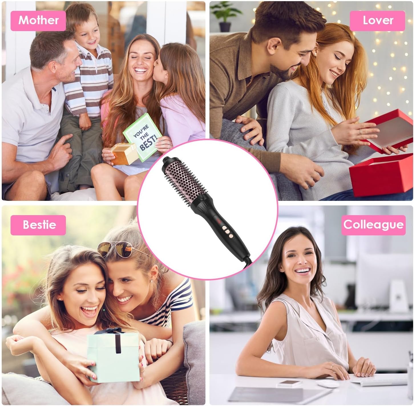 Hot Brush Heat Hair Curling Brush 3 in 1 Hot-Air Hair Brush Thermal Brush Hair Curler Dryer Straightener with 10 Heating Levels 30S Fast Heating Fit for All Hair Types for Home Travel