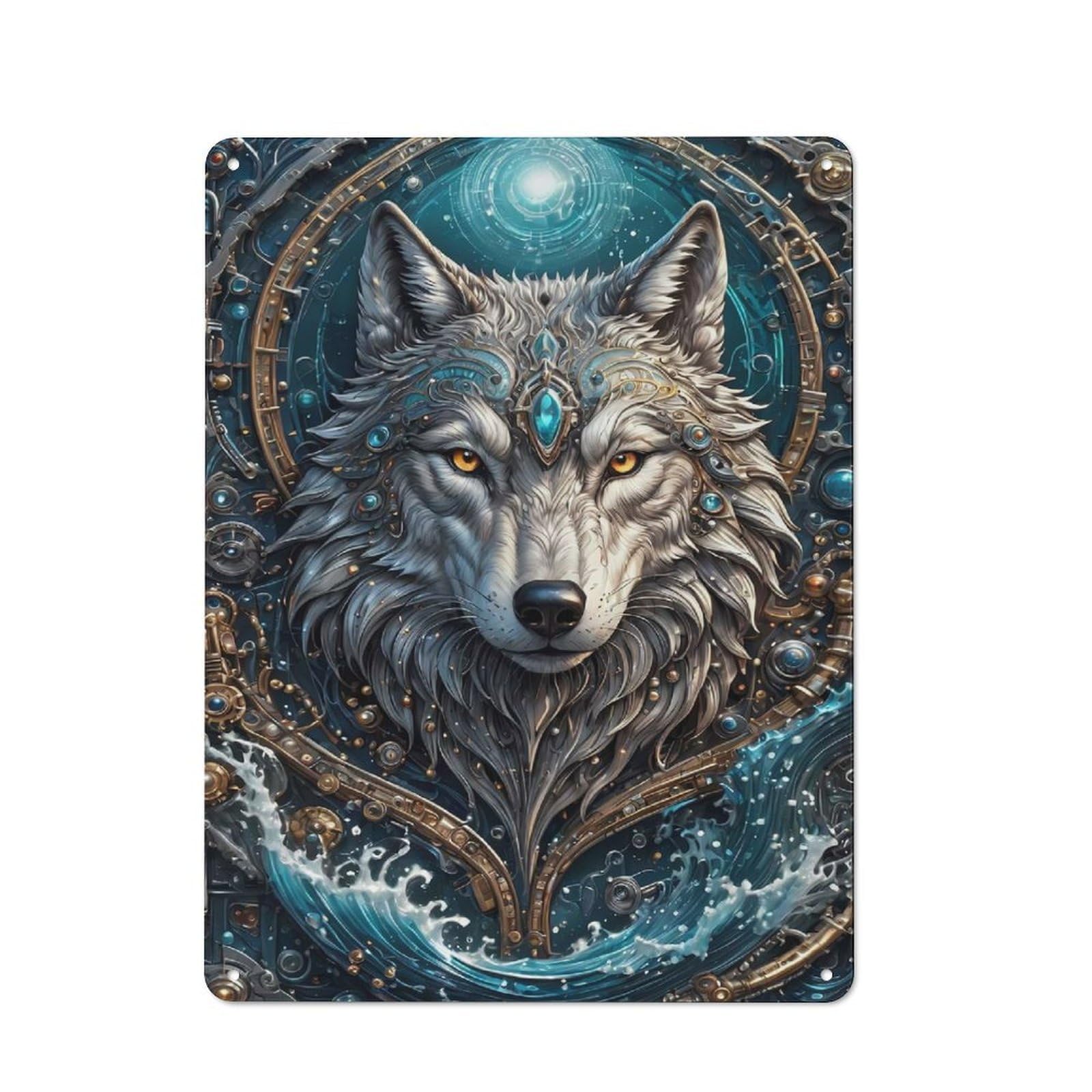 Workshop Style Ocean Wolf Steampunk Decorative Metal Plaque 40x30cm, Workshop Wall Decor for Garage, Hobby Room, Office Or Man Cave