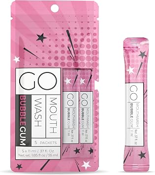 Packets Bubblegum Flavor - Adult and Kids Mouthwash with Fluoride Free Formula, Alcohol Free, Dye-Free Formula that Contains Xylitol - Perfect Bulk Mouthwash for Lunch Boxes and Travel