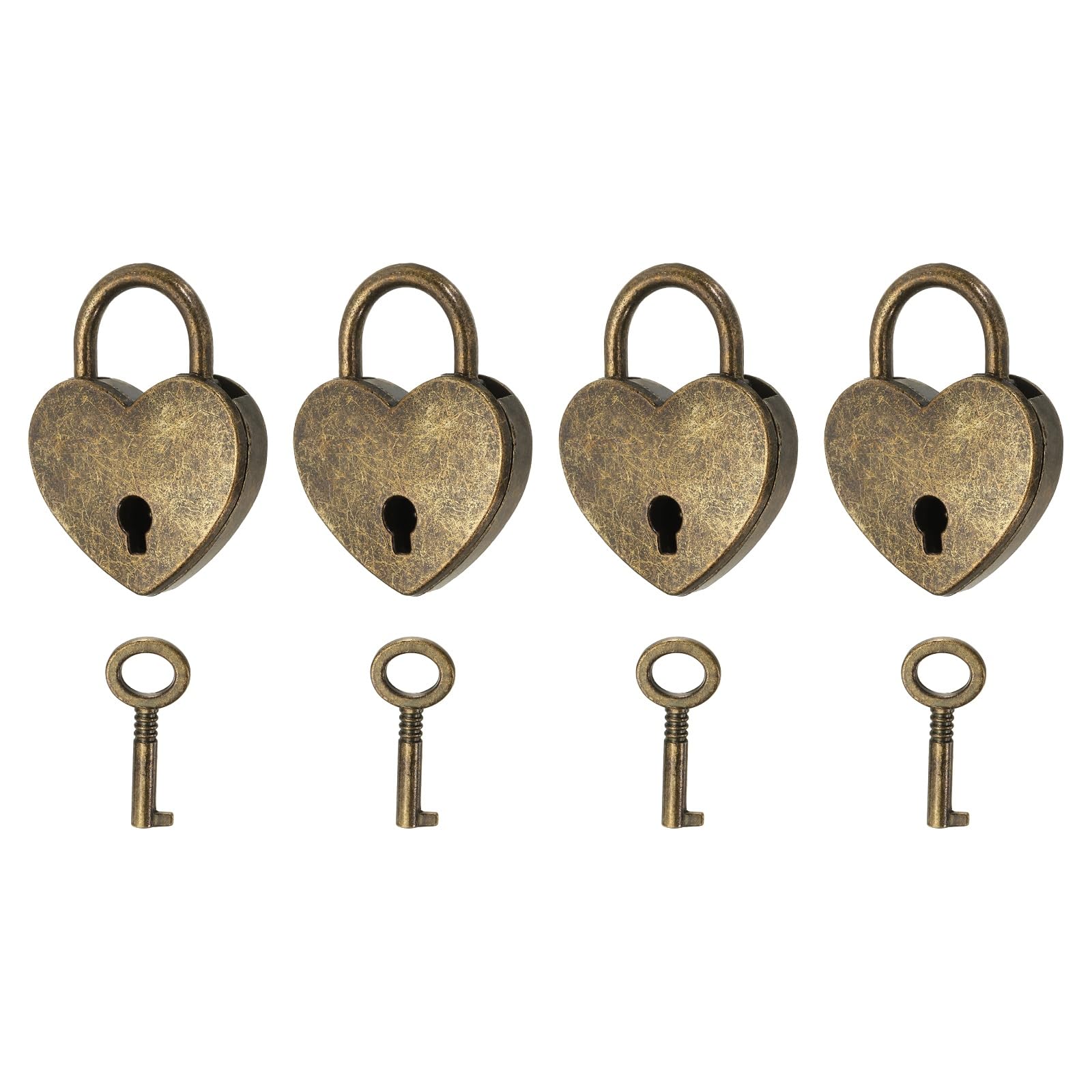 PATIKIL Mini Heart Lock with Key, (30 x 39 mm, Bronze) (4 Pcs), Heart Shaped Padlock Metal Love Locks, Suit for - Lover Bridge/Anniversary/Diary Book/Handbag/Jewelry Box