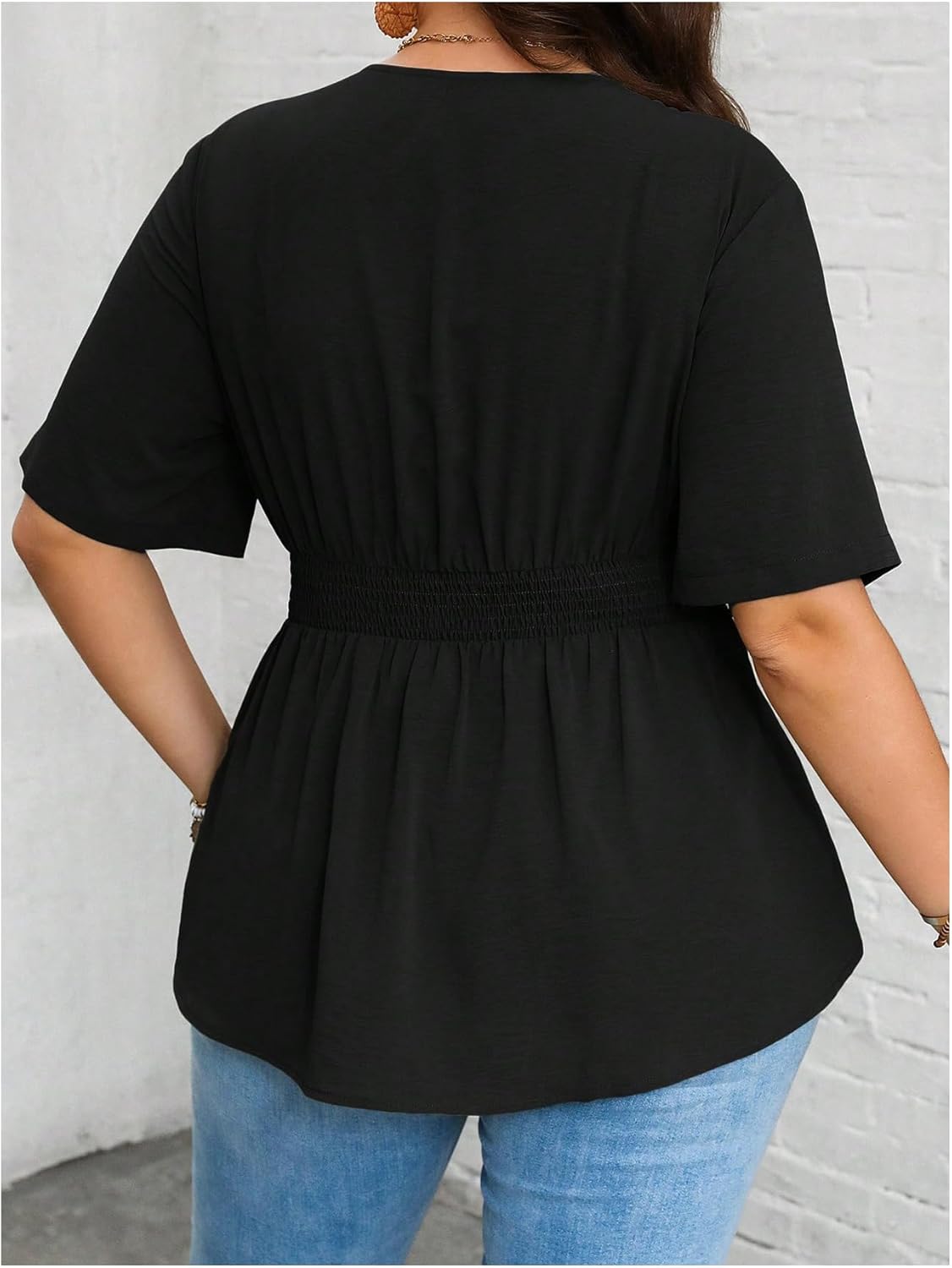 GORGLITTER Women's Plus Size Peplum Tops Short Sleeve V Neck Asymmetrical Blouse Shirts Summer Going Out Tops 2025 - Image 2