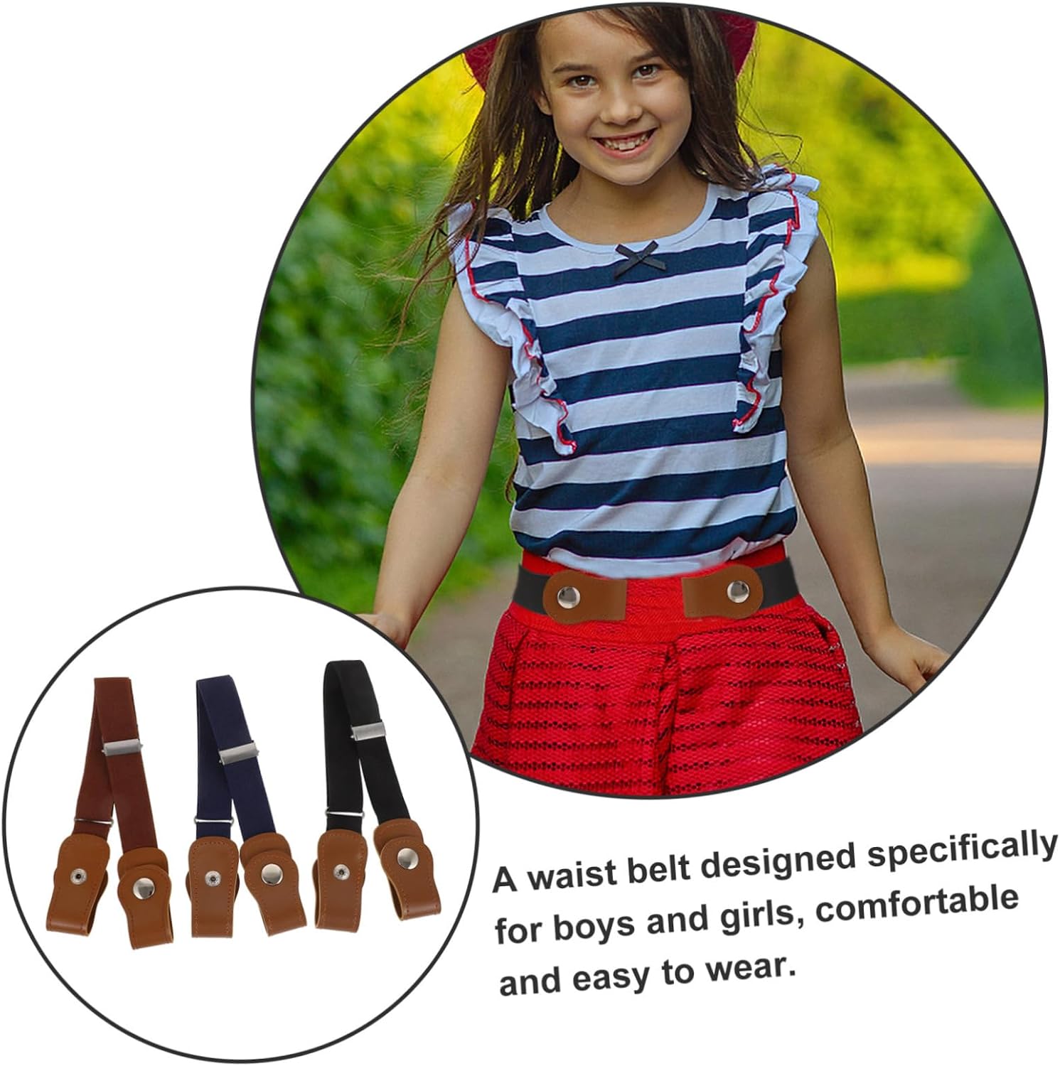 3pcs Elastic Waist Belts Pants Belts for Boys Stretchy Waistbands Lightweight Comfortable for School Uniforms and Casual Wear Black