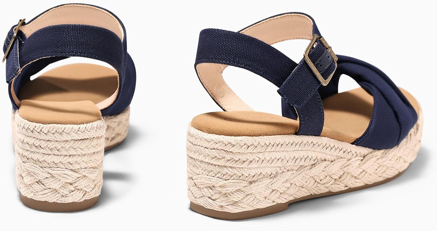 Coutgo Womens Platform Wedge Heels Sandals Espadrilles Open Toe Ankle Strap Twist Canvas Summer Beach Shoes - Image 5