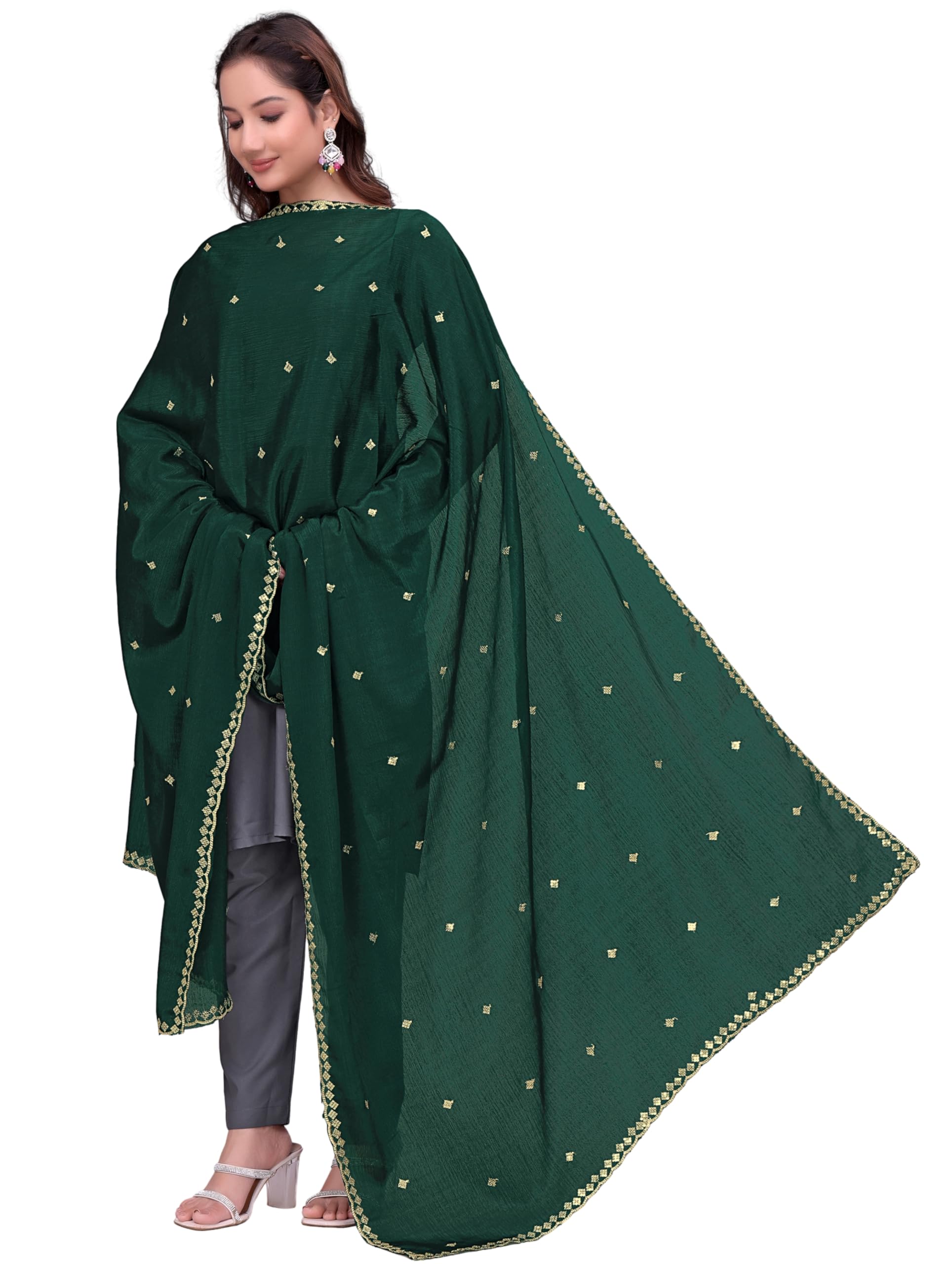 kemza Women Chinon Silk Embroidered Dupatta with Sequins & Lace Border (250x100 cm)-picture-29