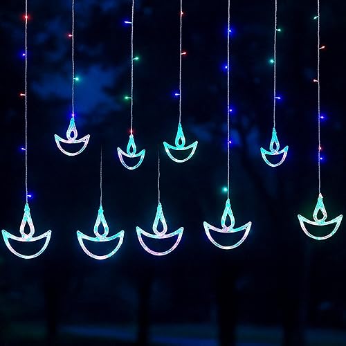 Miniatura 7 de KEPATO Diwali - Tira de luces de 12 luces Diya, 138 luces LED, funciona con pilas, guirnalda de luces indias Diwali para decoración del hogar, pared