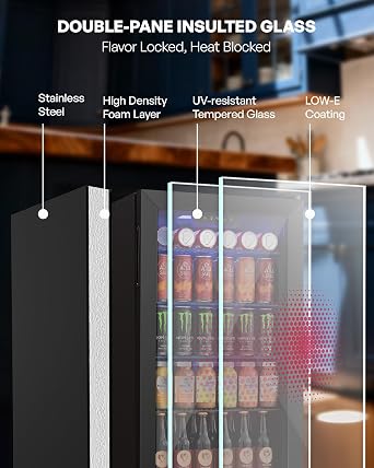 Icyglee Beverage Refrigerator Cooler, 126 Can Mini Fridge with Glass Door for Wine, Soda Beer, Beverage Cooler for Home, Bar, Office with Adjustable Removable Shelves, Black
