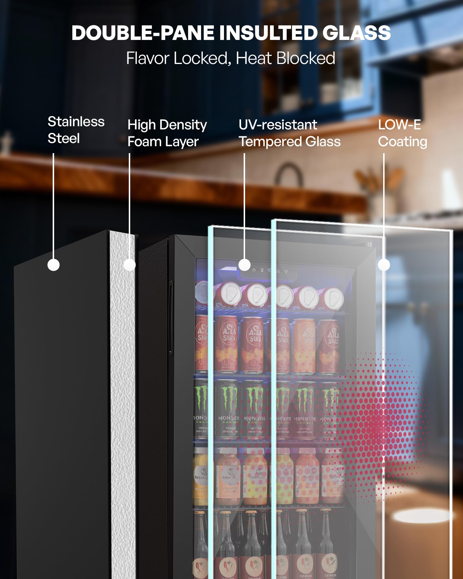 Icyglee Beverage Refrigerator Cooler, 126 Can Mini Fridge With Glass Door For Wine, Soda Beer, Beverage Cooler For Home, Bar, Office With Adjustable Removable Shelves, Black on Fridge.com - View 5