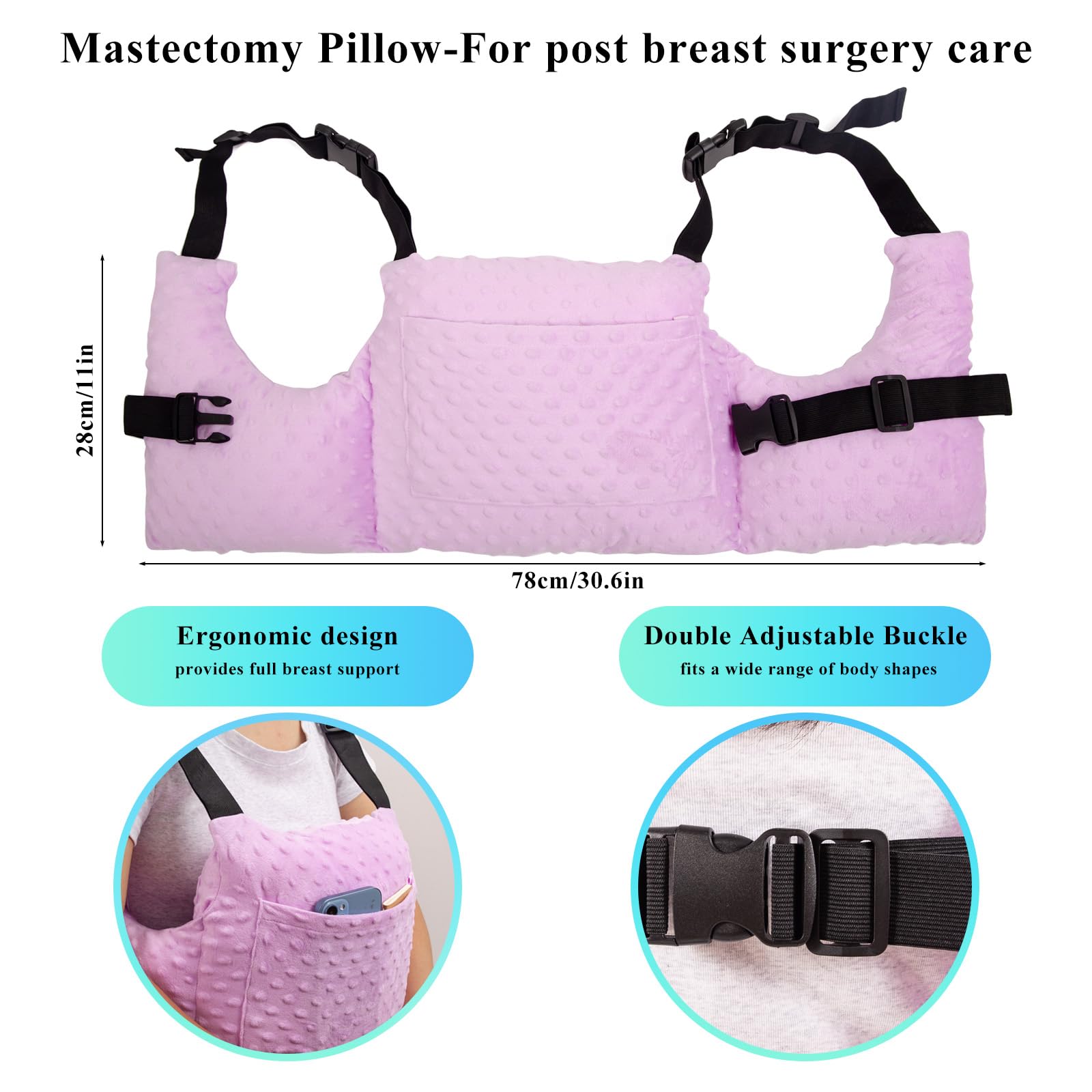 Nogsay Oreiller De Récupération Post-Chirurgie Hystérectomie & Mastectomie - Coussin Avec Poches Et Bretelles