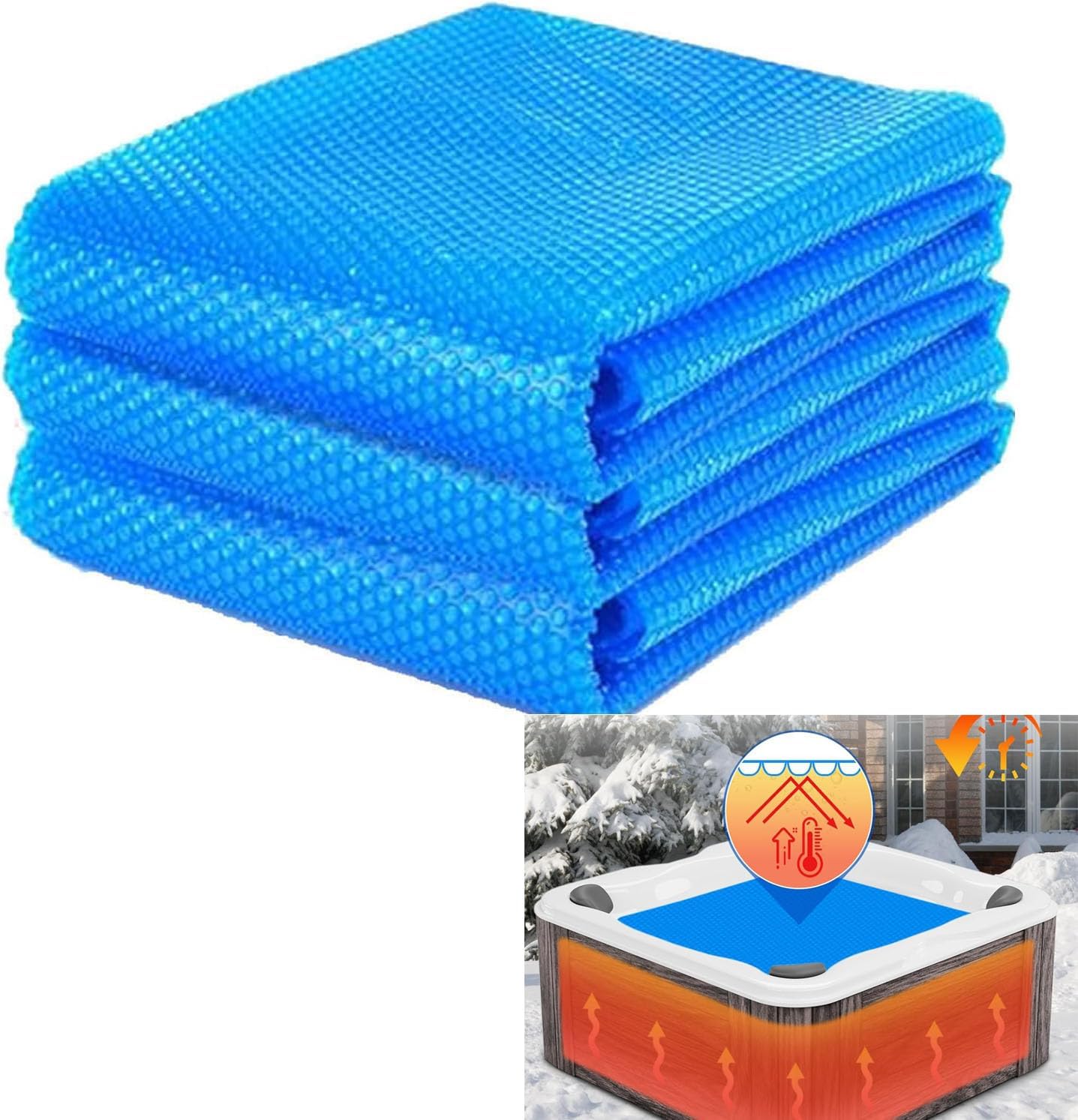4.5 x 4.5 FT Solar Pool Covers Blankets Hot Tub Spa Bubble Covers Blanket for Square Inflatable Spa Pool Hot Tub 12mil Square Blue Above Ground and In Ground Pool Swimming Pools