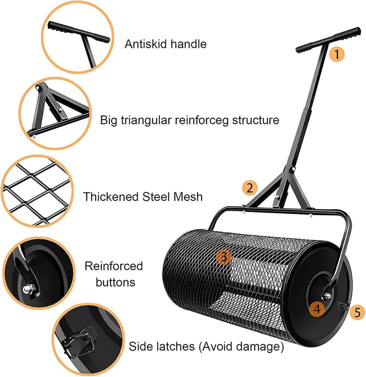 Lawn & Garden Spreaders,24 in Compost Spreader Peat Moss Spreader, with Upgrade T Shaped Handle for Planting Seeding Durable Lightweight,Black