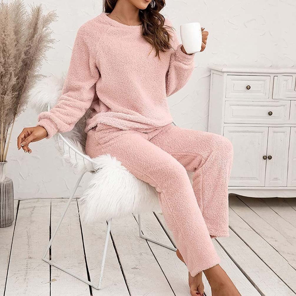 FENGFEI Completo da Donna Tuta da Donna in Pile Accogliente Set da Donna, Tuta da Jogging Soffice, Tuta for Il Tempo Libero A Maniche Lunghe, Abito Elegante Coccolone, Pigiama, Tuta