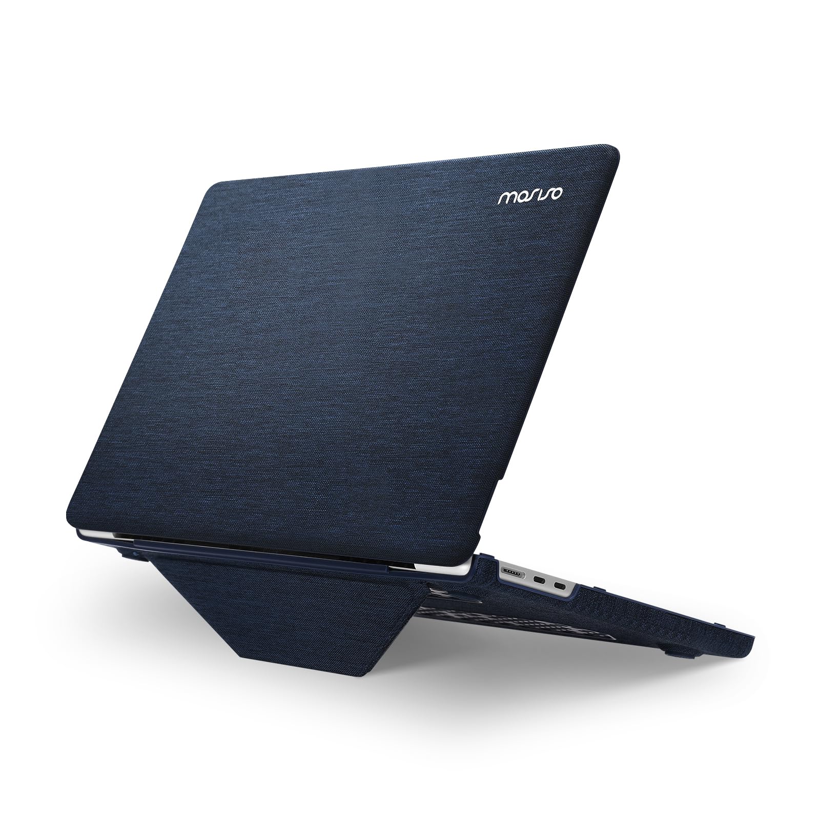 MOSISO Compatible with MacBook Air 15 inch Case 2025 2024 2023 Release M4 A3241 M3 A3114 M2 A2941 with Touch ID, Knit Fabric Coated Plastic Hard Shell Case Cover with Fold Kickstand, Haze Blue