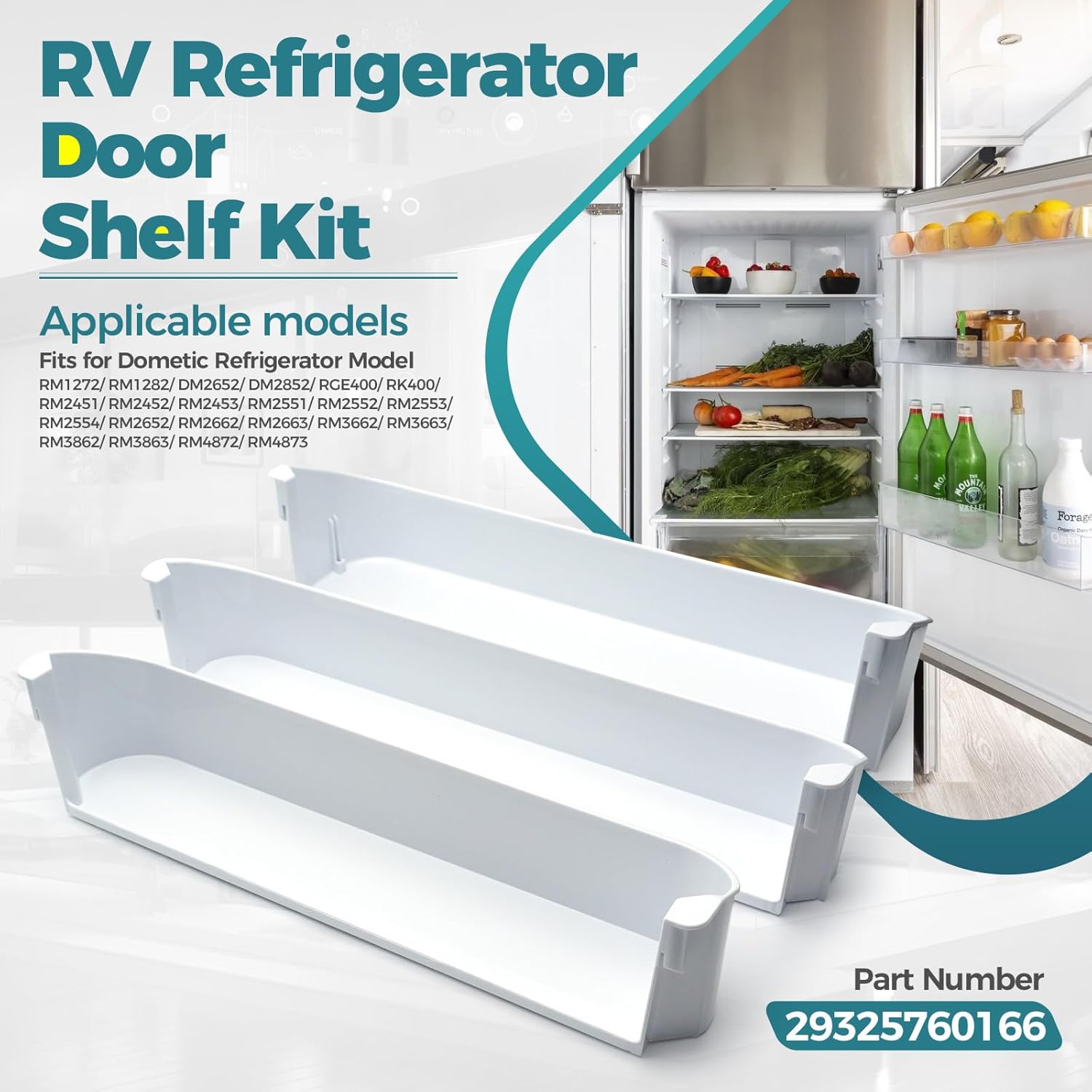 29325760166 Refrigerator Door Shelves for Dometic Americana II RV Refrigerator Replacement Parts, Camper Fridge Freezer Door Bin Shelf Kit, Fits RM1272 RM1282 DM2652 DM2852 RM2553 RM3662 RM4872