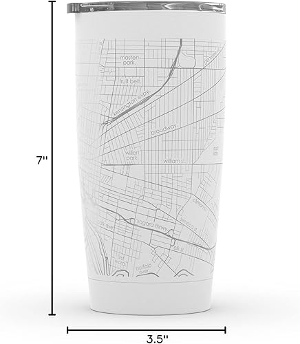 Vista 242 de Well Told Vaso de café aislado con diseño de mapa de Nueva York grabado, taza de acero inoxidable grabada (20 onzas, negro) con aislamiento de mapa