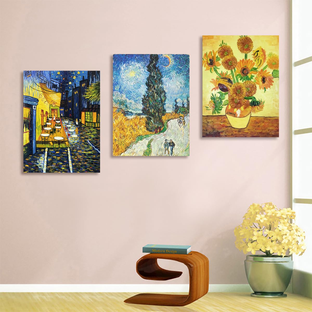 Peinture à l'huile sur toile peinte à la main Vincent Van Gogh - 3 œuvres d'art classiques - 3 tableaux - Décoration murale - Prêt à accrocher - 3 pièces