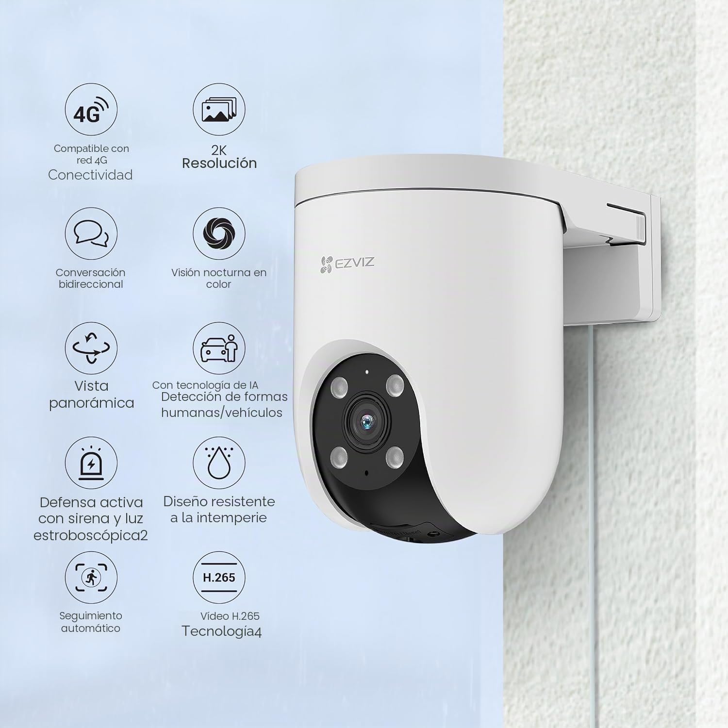 EZVIZ H8c 4G 2K Cámara de Seguridad WiFi para Exteriores Panorámica 350º Visión Nocturna
