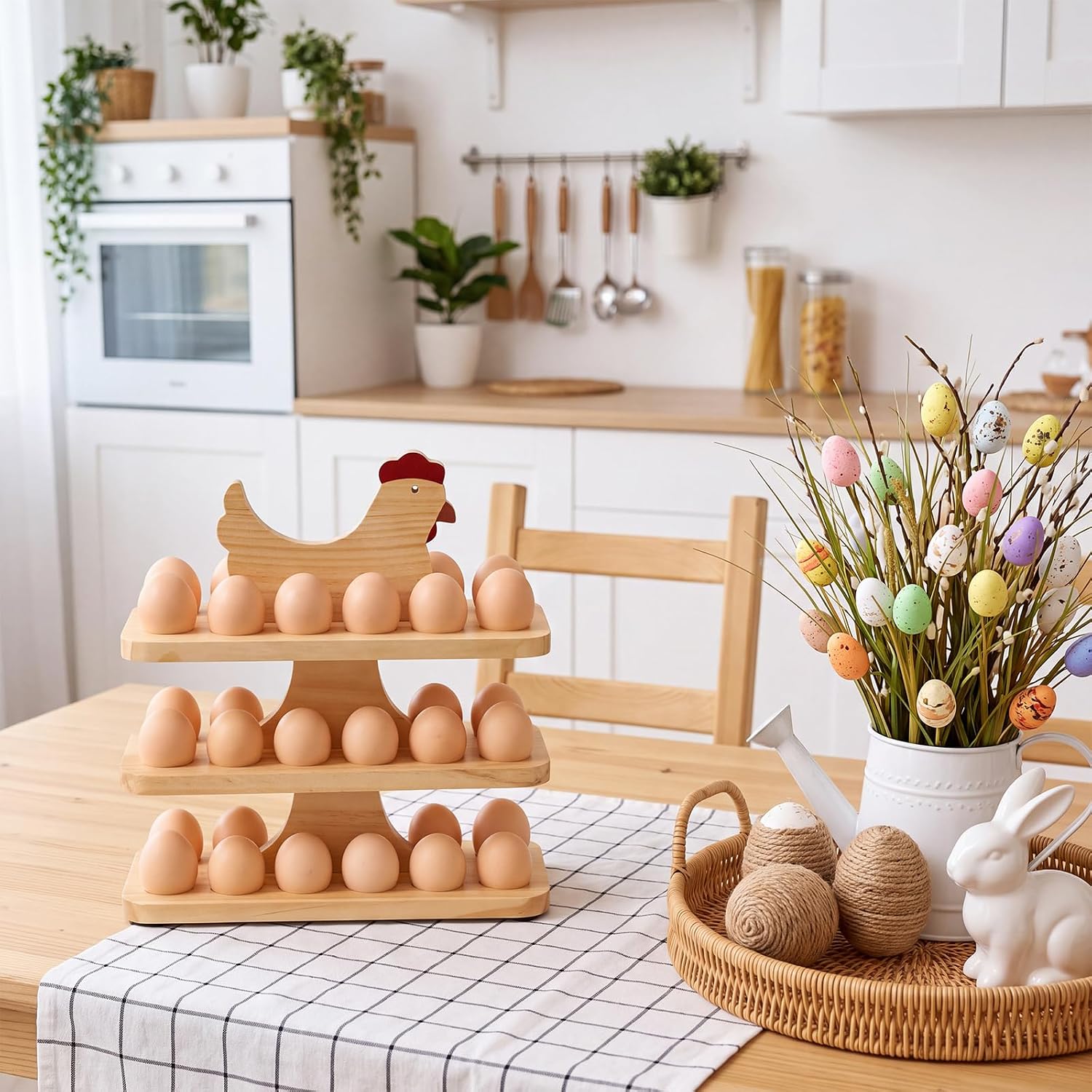 Remerry 3 Tier 36 Eggs Holder Countertop Wooden Hen Shape Storage Rack