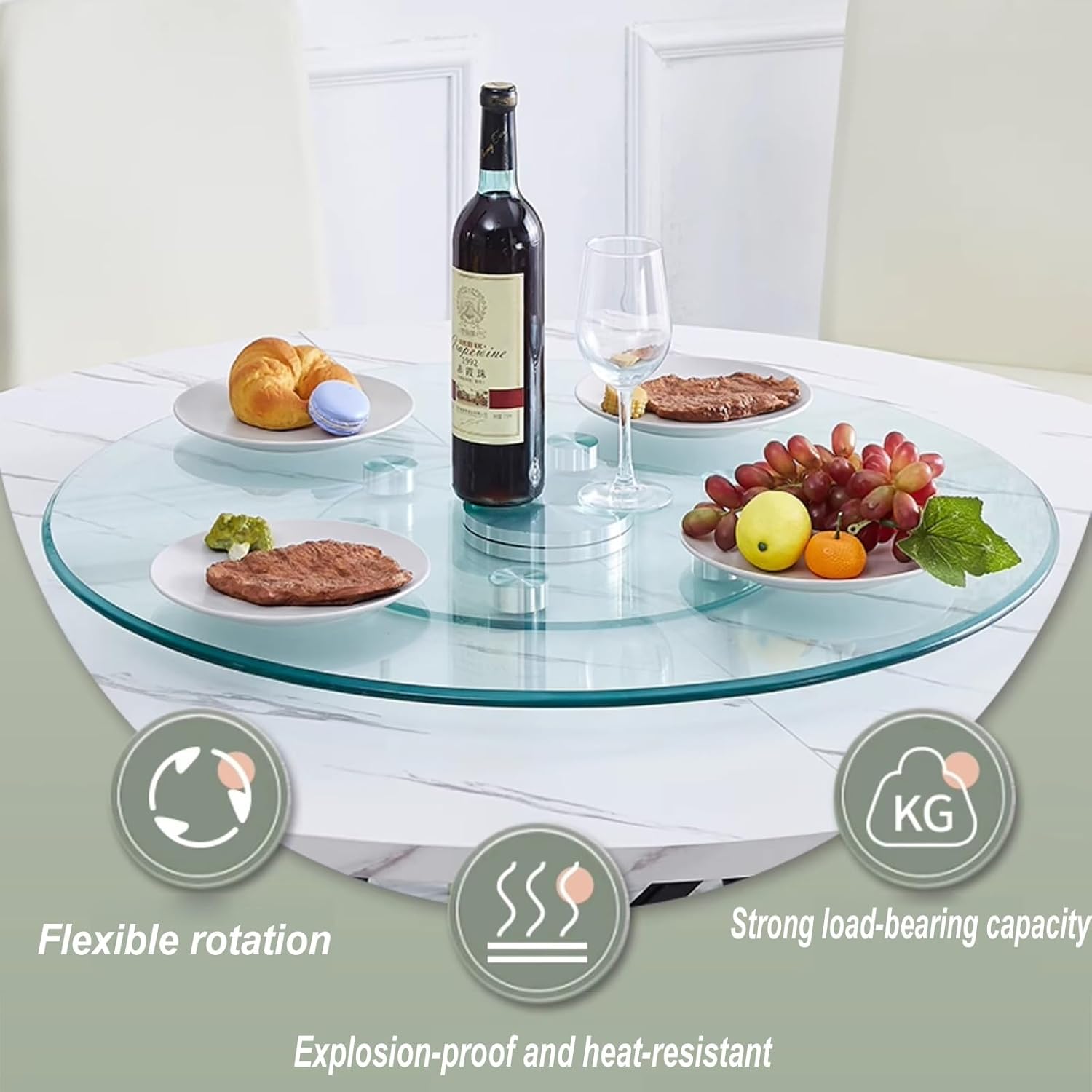 Large Lazy Susan Turntable For Dining Table Top Tempered Glass Turntable Clear Lazy Susan Organizer Round Tabletop Rotating Tray Serving Plate Silent & Smooth Spin Diameter 20inch / 23.5inch / 27.5inc