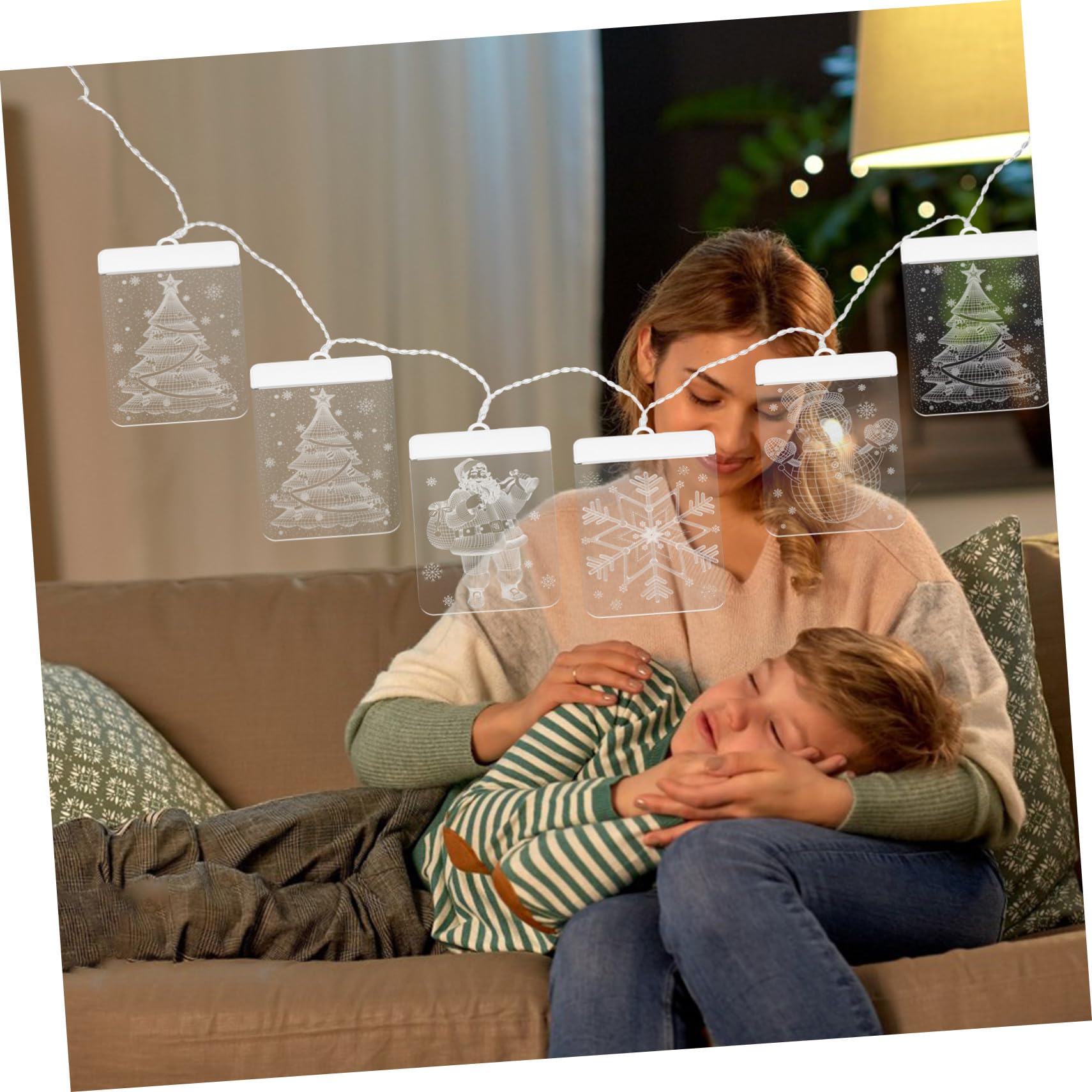 Ciieeo Guirlandes Lumineuses LED pour Fenêtre avec Bonhomme Flocons Télécommande Incluse Décoration de Noël Intérieure