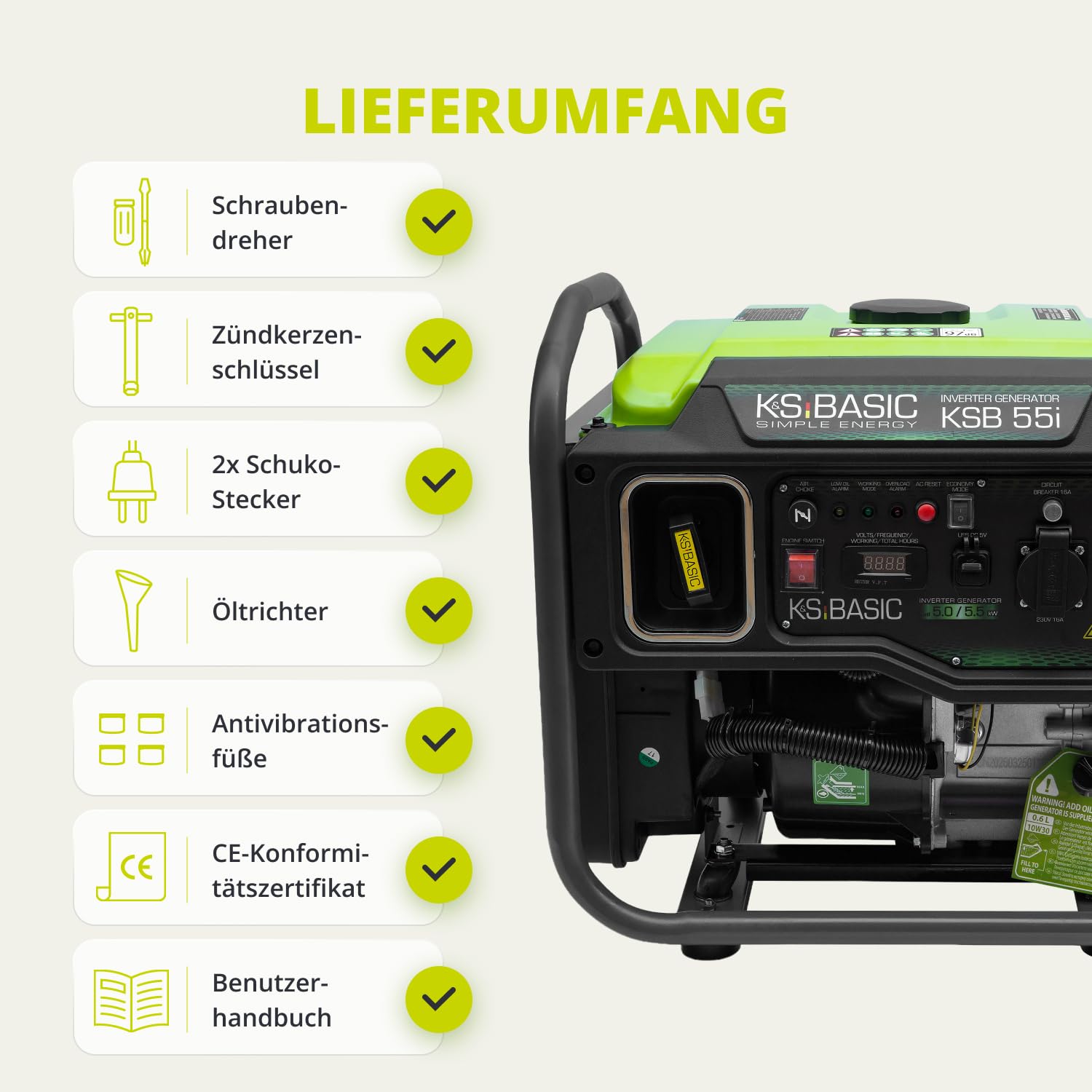 K&S BASIC 30i Inverter-Generator 2800W, 3000W maximal, kompakter Notstromaggregat Benzin, reine Sinuswelle, Stromerzeuger mit Eco-Modus, für Zuhause, Camping und Werkstattarbeiten, EURO 5.