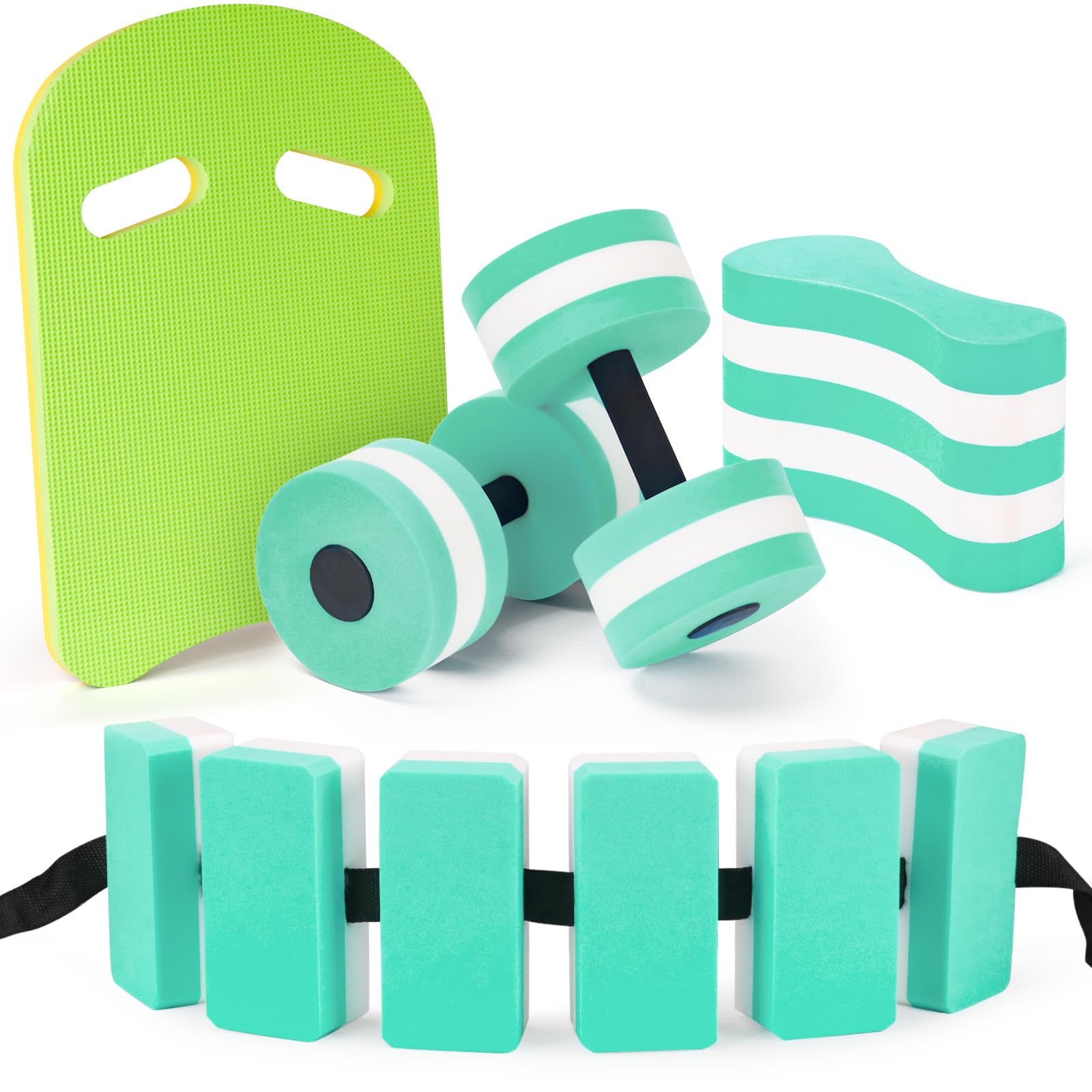 NEAGLORY 5 Pieces Water Aerobics Set, Aquatic Exercise Set Pool Fitness Equipment with Foam Dumbbell, Swim Kickboard, Pull Buoy, Aquatic Swim Belt for