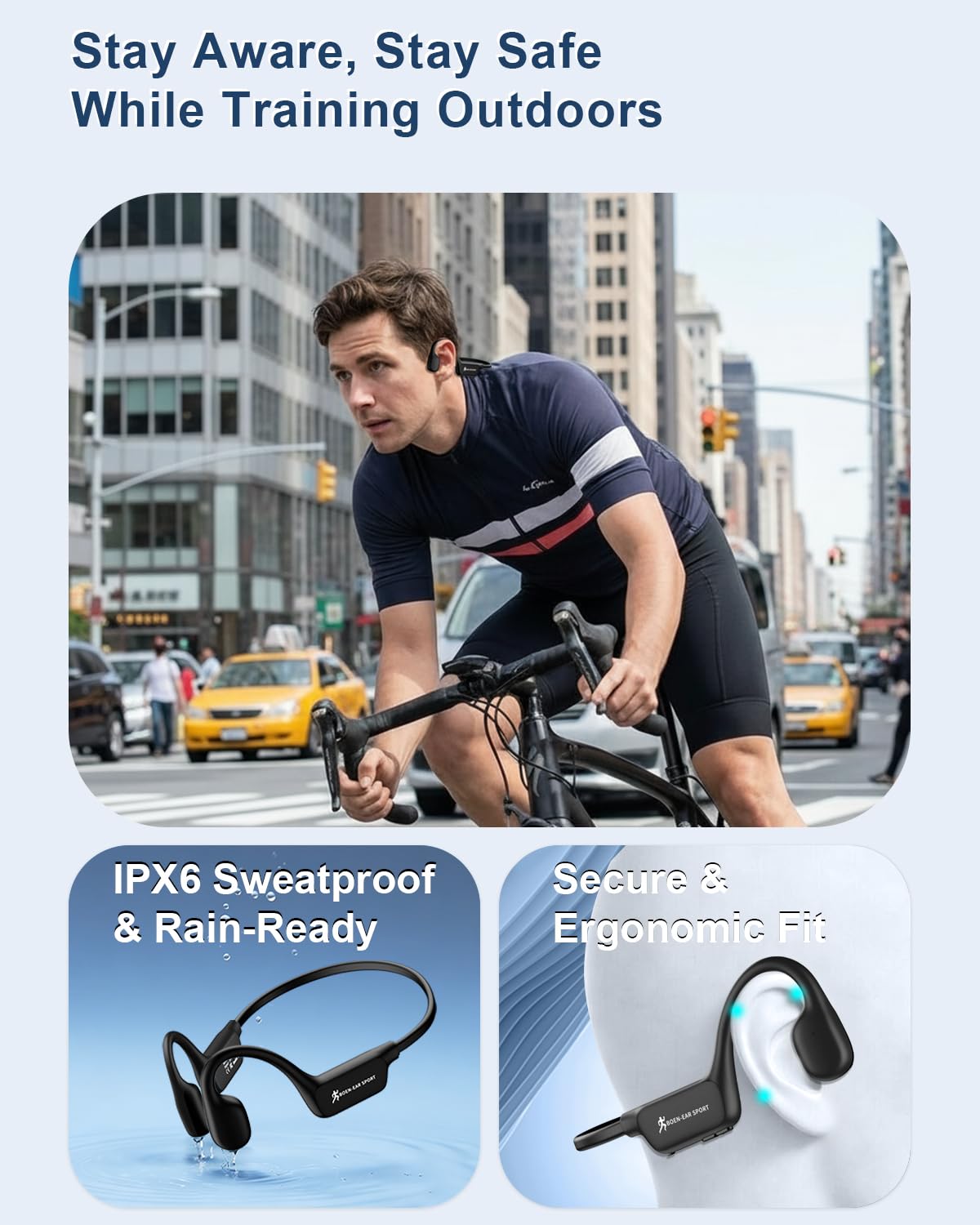 Casque à conduction osseuse, casque Bluetooth sans fil à oreilles ouvertes avec micro (noir)