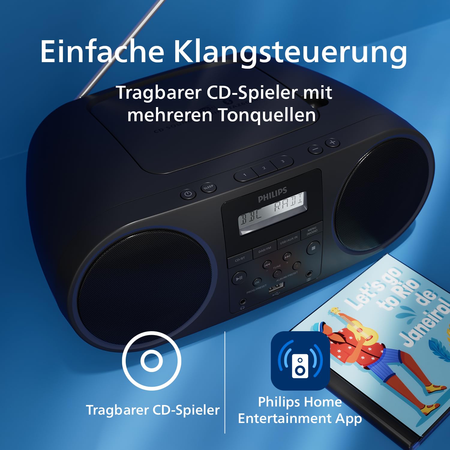 Philips TAZ6000 Multifunktions-CD-Spieler mit DAB+-/FM-Radio, Bluetooth 5.4, USB, Dynamic Bass und 3,5 mm Kopfhörerbuchse