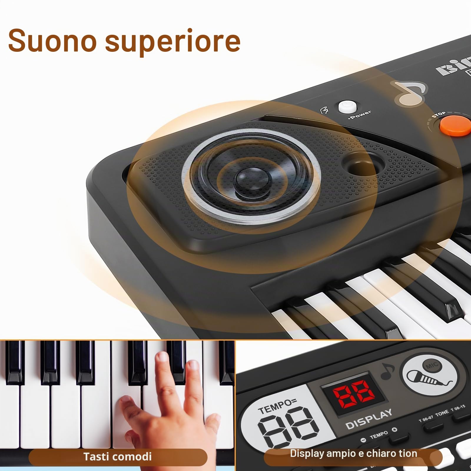 Pianola Scuola Media Bambini, Shayson Tastiera 61 Tasti con microfono | Elettronica Digitale Musicale Tastiera Multifunzione, Educativo, Regalo per Ragazzi Ragazze 3+Anni
