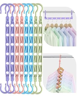 Space Saving Hangers for Clothes, 8 Pack Magic Hangers with 6 Holes and 360° Swivel Hook, Hanger Hooks Space Saver for Closet Organizers and Storage, Dorm Room Essentials for Girls, Colorful - Amazon product rated Grade A