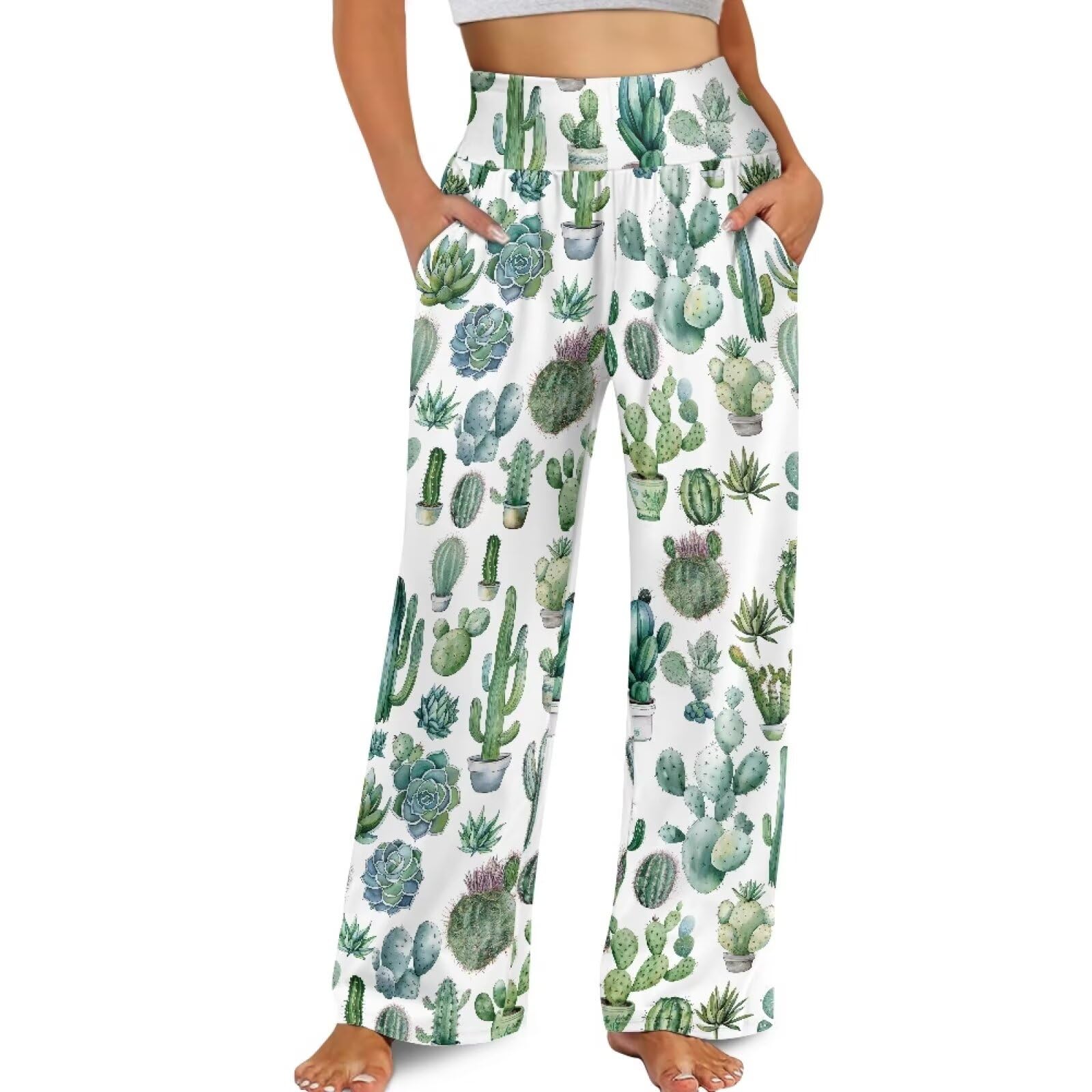 Womens Wide Leg Pants High Waisted Lounge Palazzo Pants Casual Loose Beach Pant Travel Trousers with Pockets