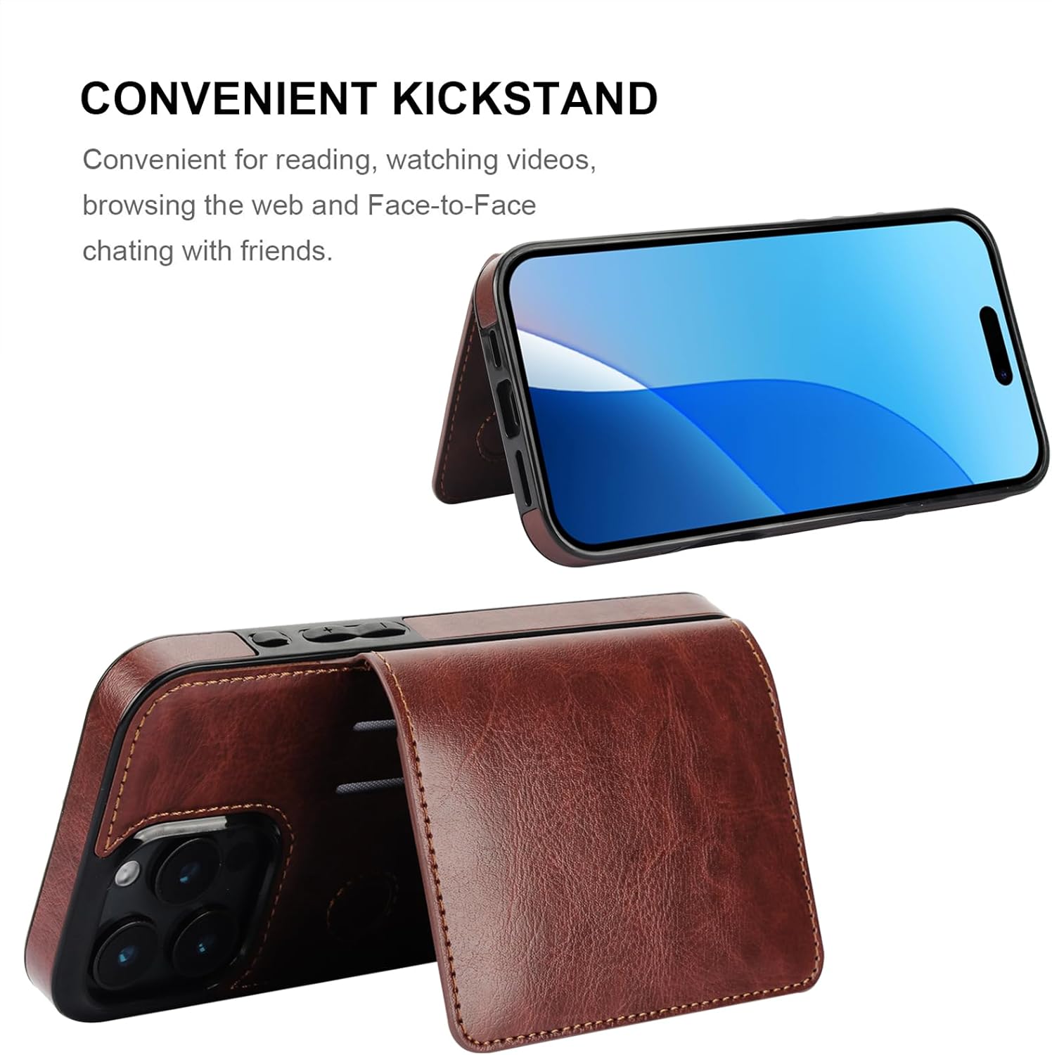 KIHUWEY Compatible with iPhone 16 Pro Max Wallet Case Credit Card Holder, Premium Leather Kickstand Flip Hidden Magnetic Clasp Durable Shockproof Protective Cover for 6.9 inch (Brown) - Image 5