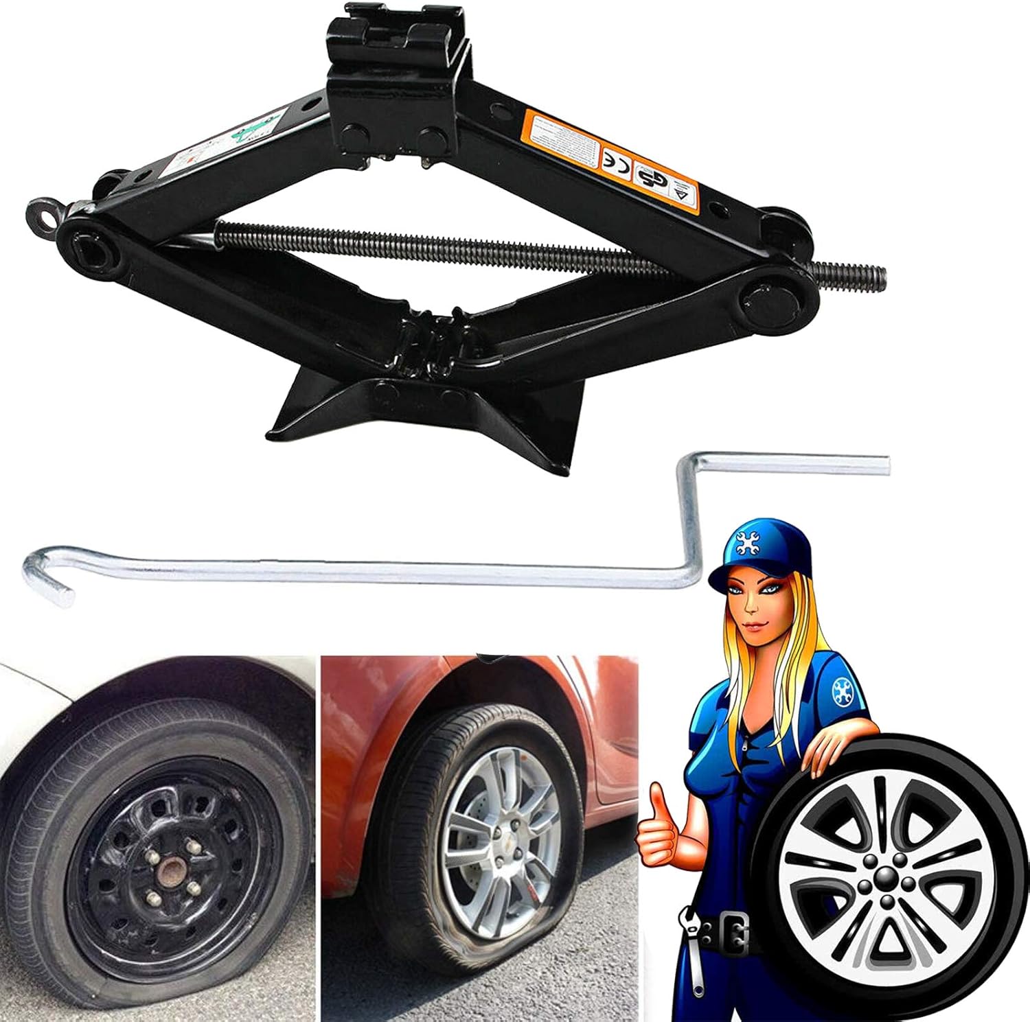 2 Tonne Scissor Jacks with Speed Crank Handel Lift Jack for BMW i3