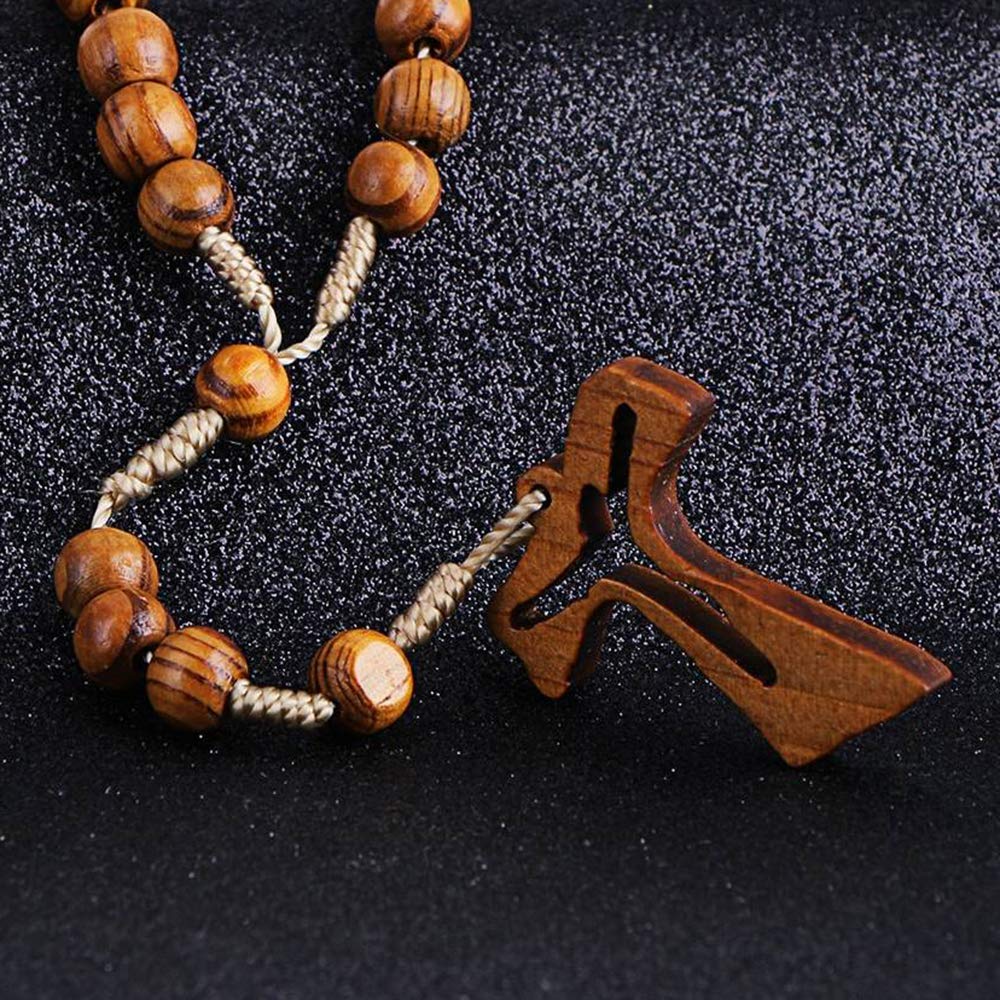 collana in legno con rosario e perline di legno, per uomo e donna