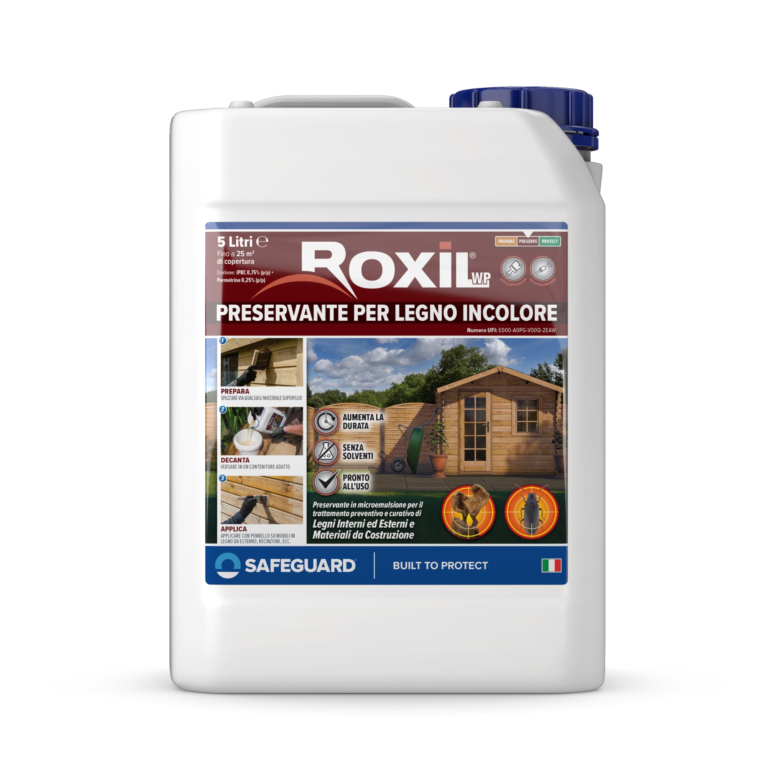 Roxil Preservante per Legno Incolore 5 Litri Protezione Contro Funghi e Insetti Xilofagi