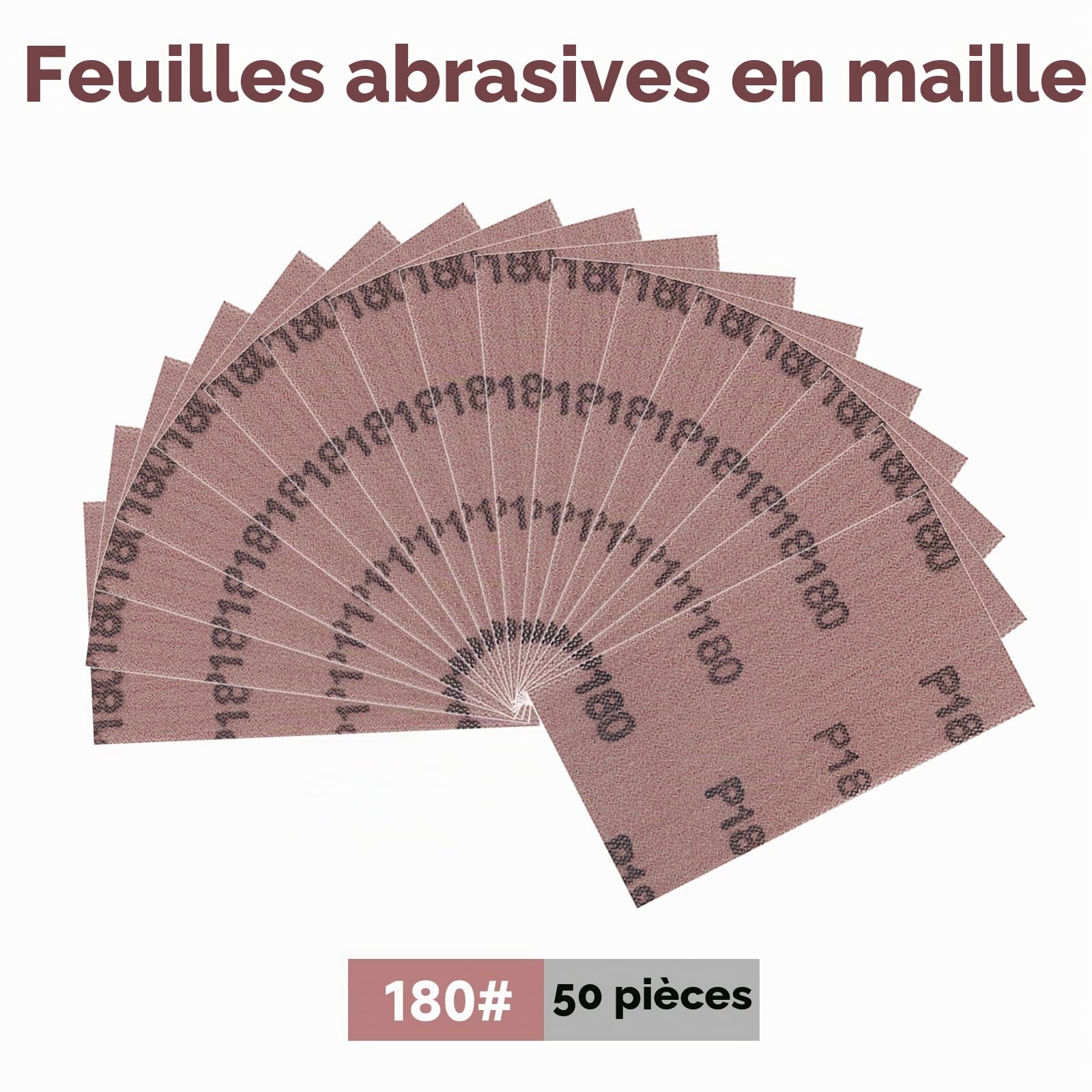 50 pièces Bande abrasive en filet 70x125mm - Feuilles abrasives auto-agrippantes - pour poncer sans poussière le bois, le mastic, la peinture, le plastique- Grain P180