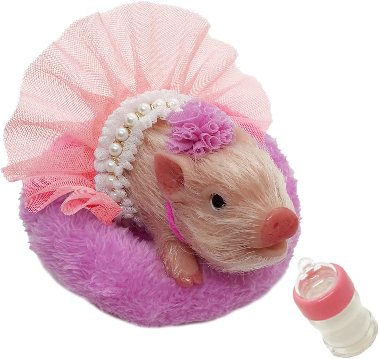 VOLOBE Silicone Piglet, 5 Inches Soft Mini Realistic Piglet with Sleeping Pad Accessories for Kids Boy Girl Birthday (Dora)