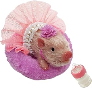 VOLOBE Silicone Piglet, 5 Inches Soft Mini Realistic Piglet with Sleeping Pad Accessories for Kids Boy Girl Birthday (Dora)